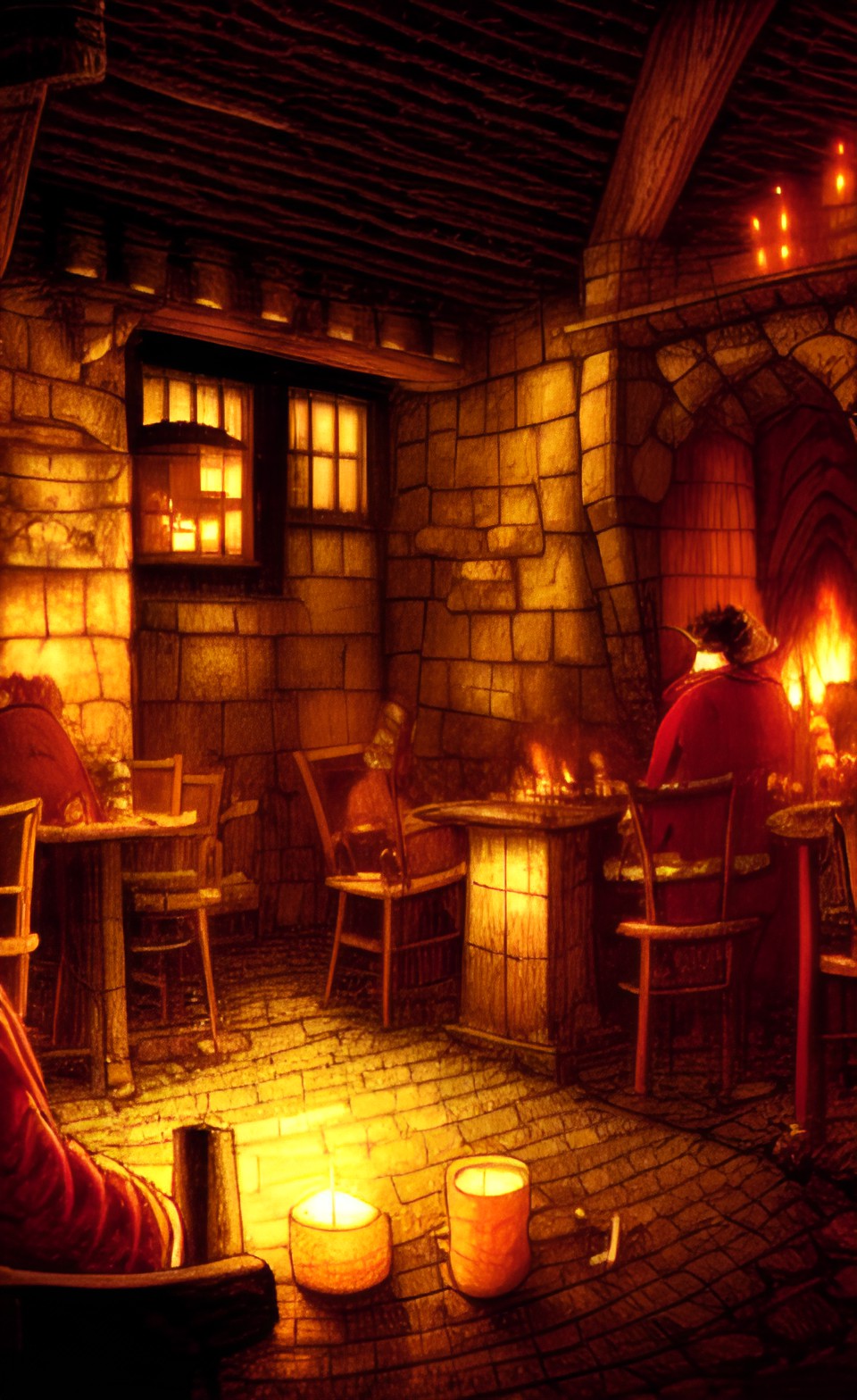 cozy medieval￼ tavern lit by a fire and candles preview