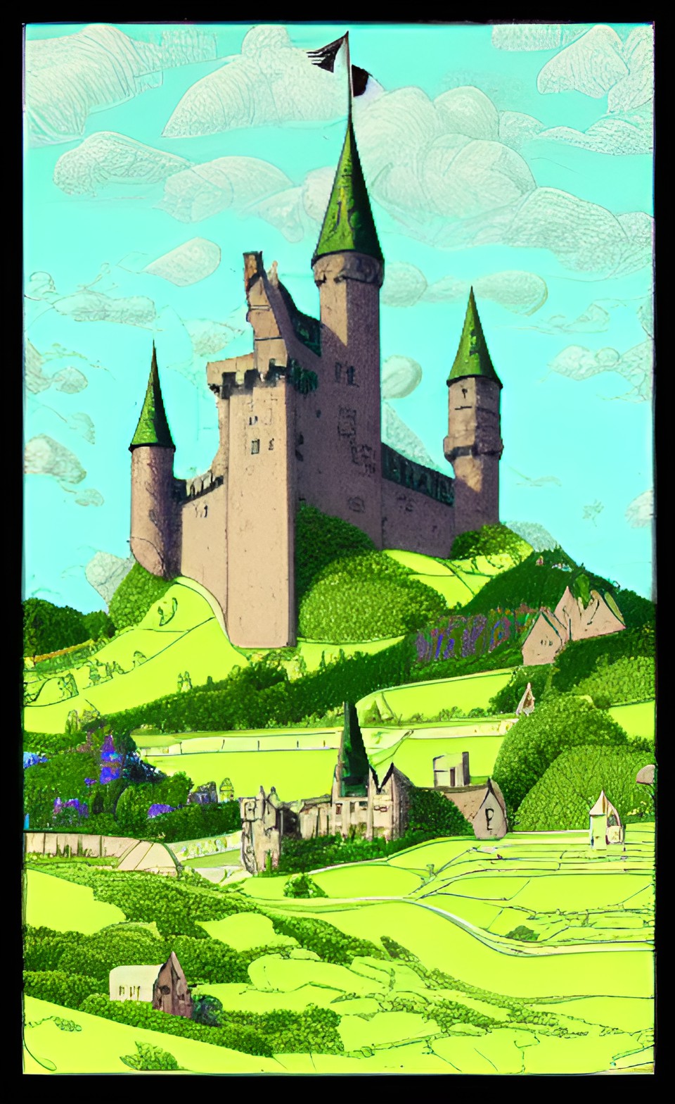 gabbro,green fields with a castle, preview