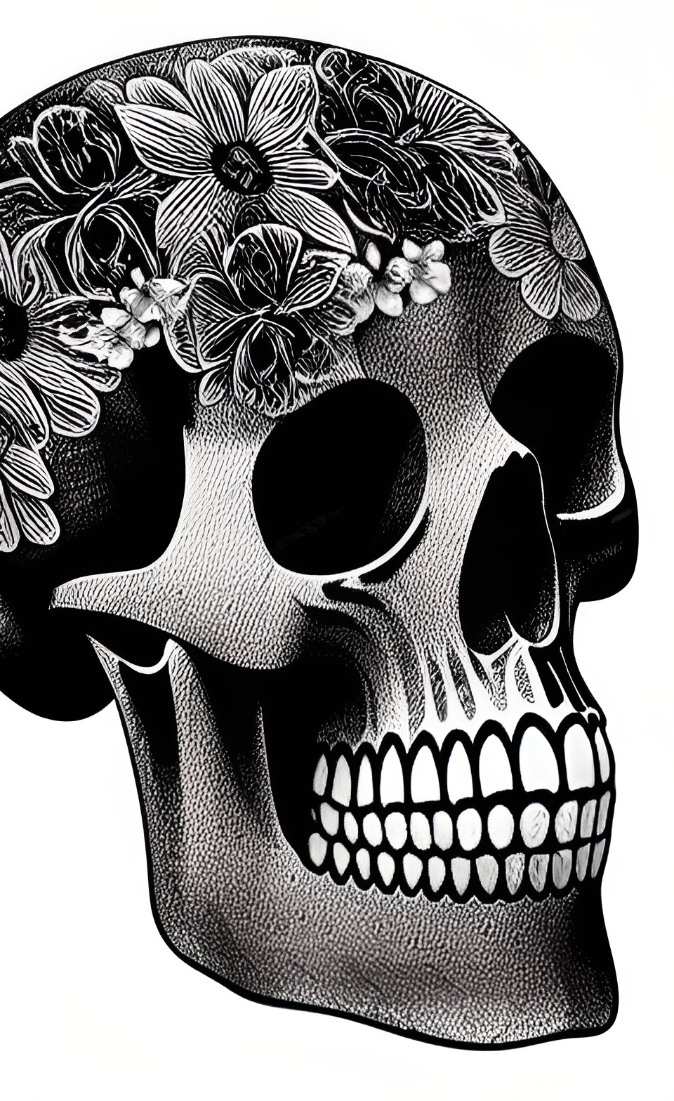 memento mori still life with flowers and gem encrusted skull, black velvet backdrop preview