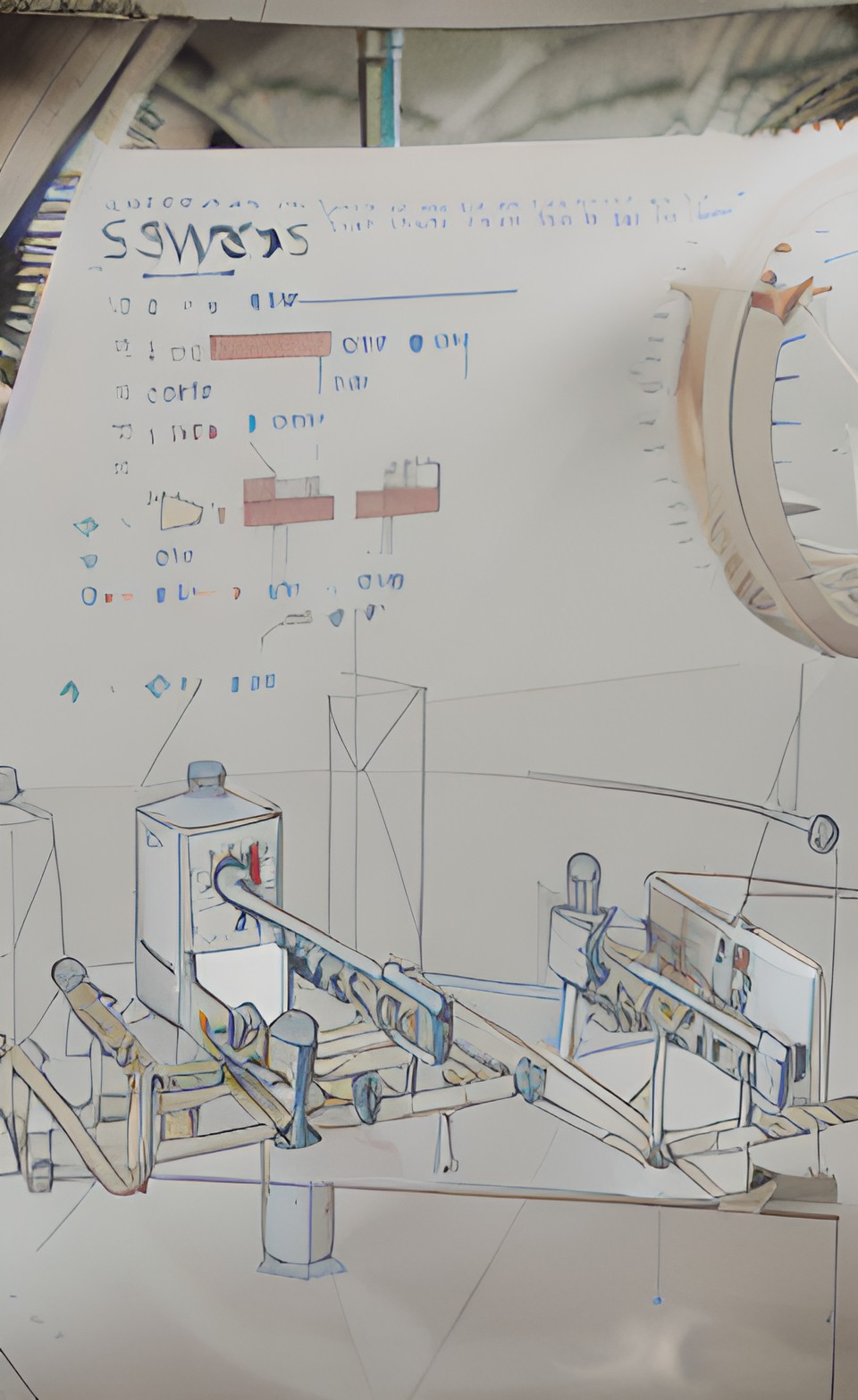 SWABS - diagram of a swabs making machine with added blue highlights preview