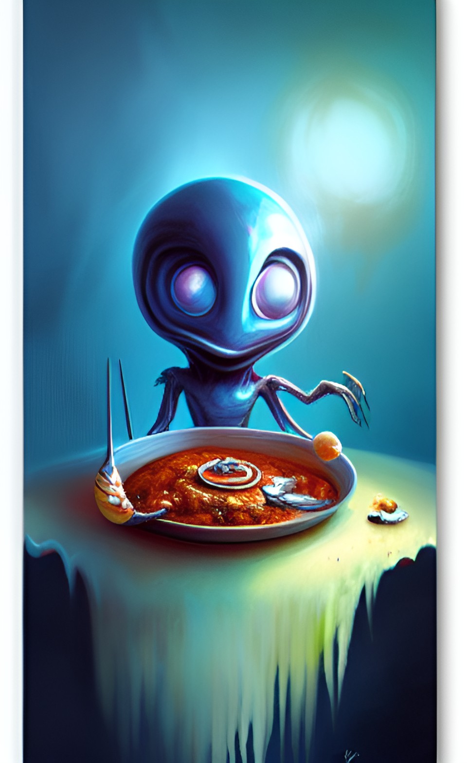 alien having spaghetti and meatballs for lunch preview