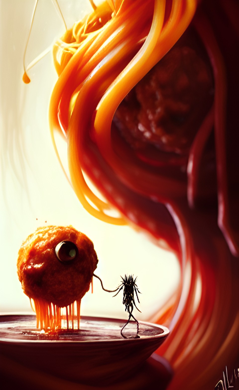 alien having spaghetti and meatballs for lunch preview