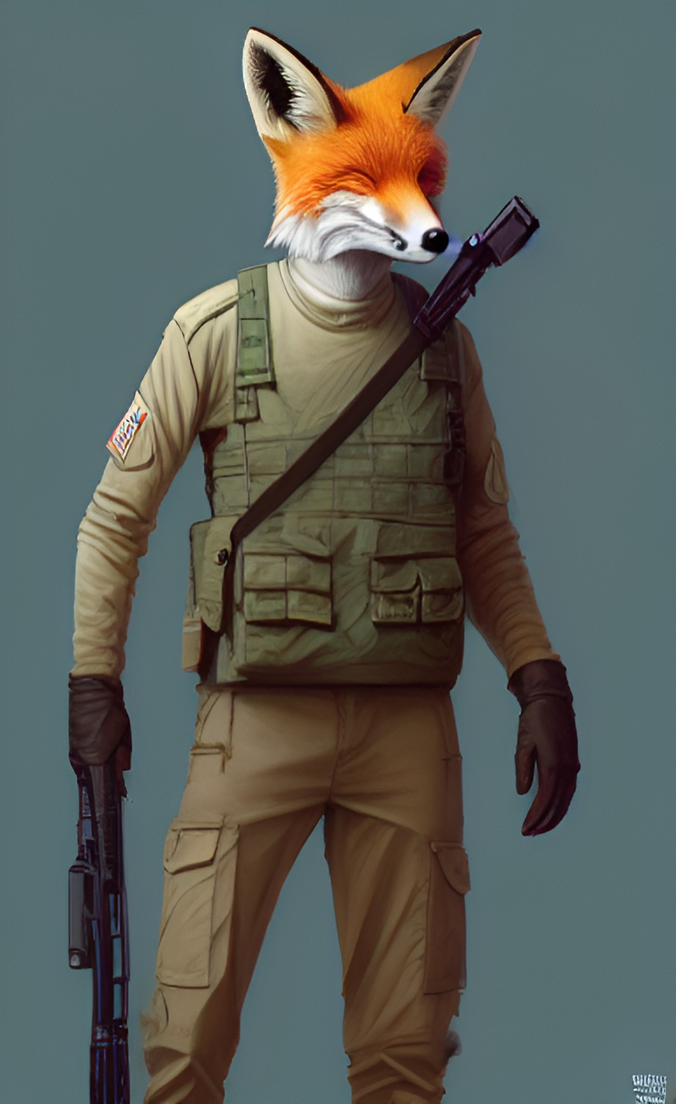 Fox solider - "male fox head","tail","military uniform","sniper"" preview