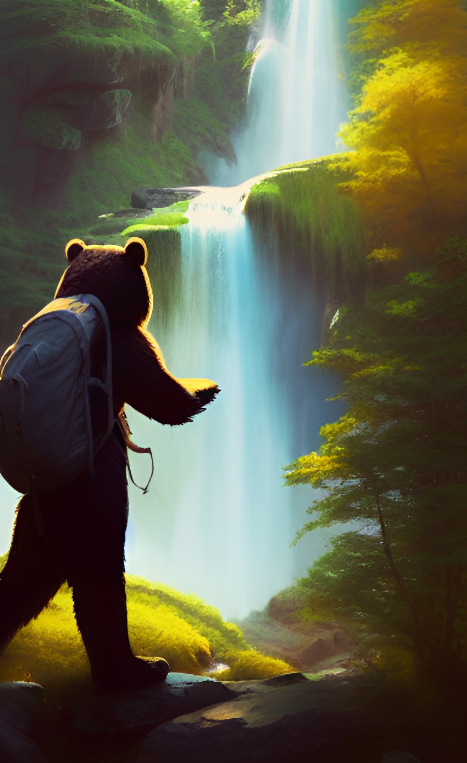 Bear climbing - " bear ",walking, waterfall, ,"back bag", climbing mountain preview