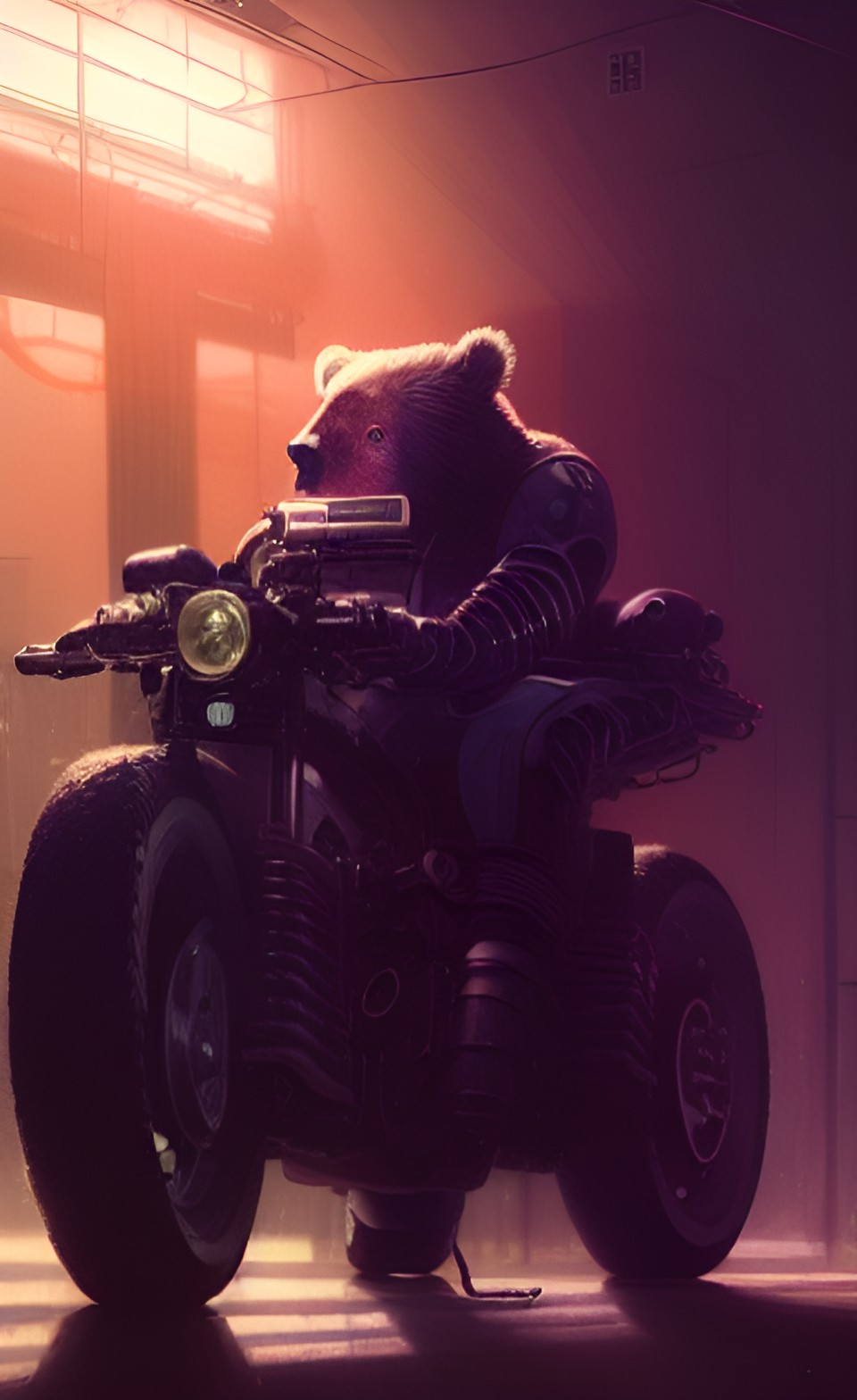 Bear ride motocycle - cyberpunk bear gun muscle motorcycle preview