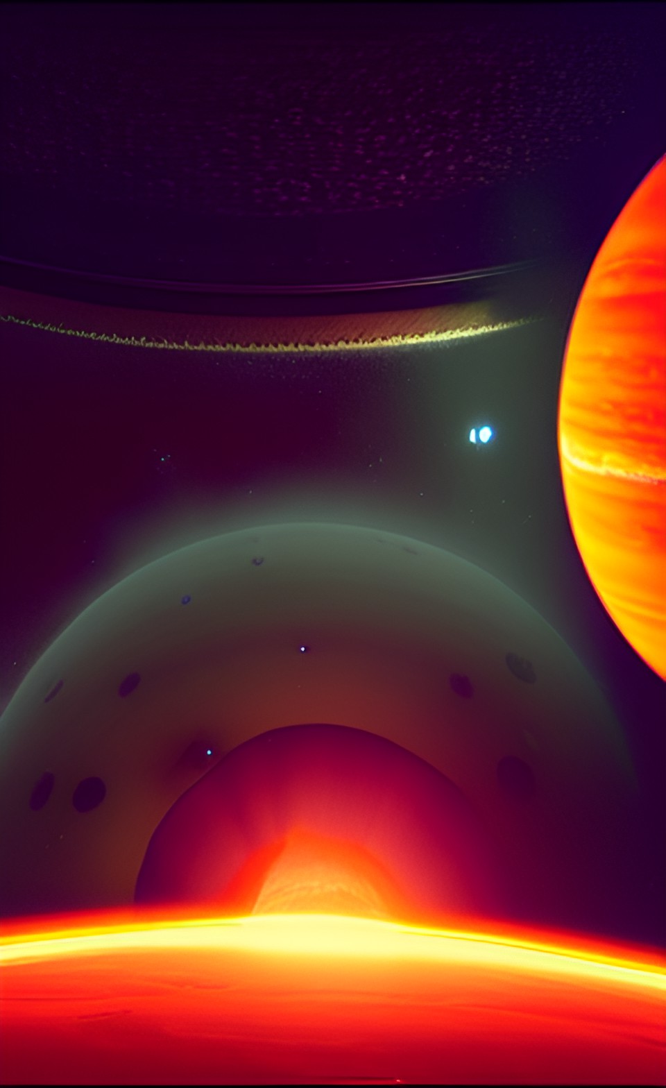 alien space station above orange planet in space with stars preview