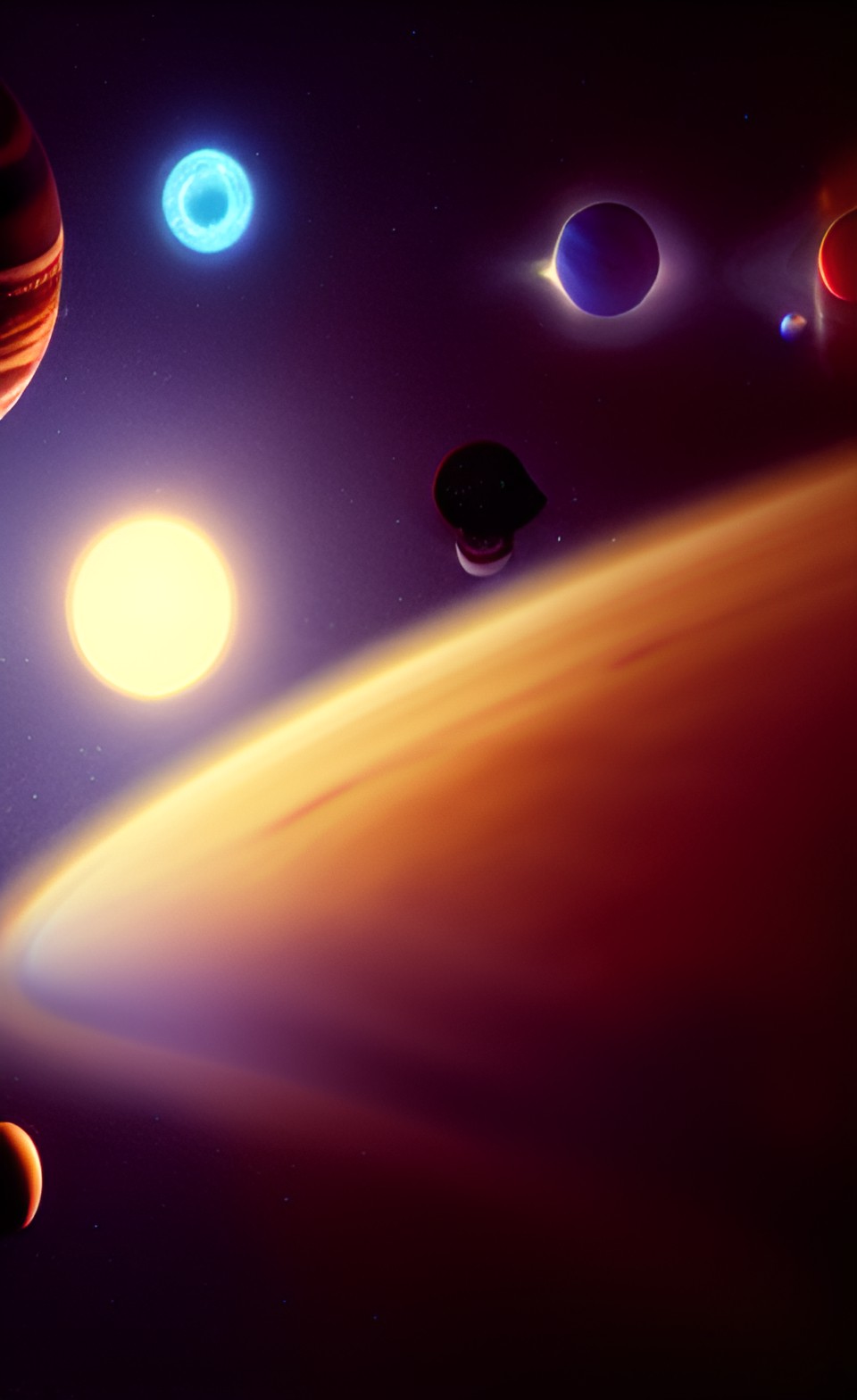 planetary system in nebula with stars and spaceships preview