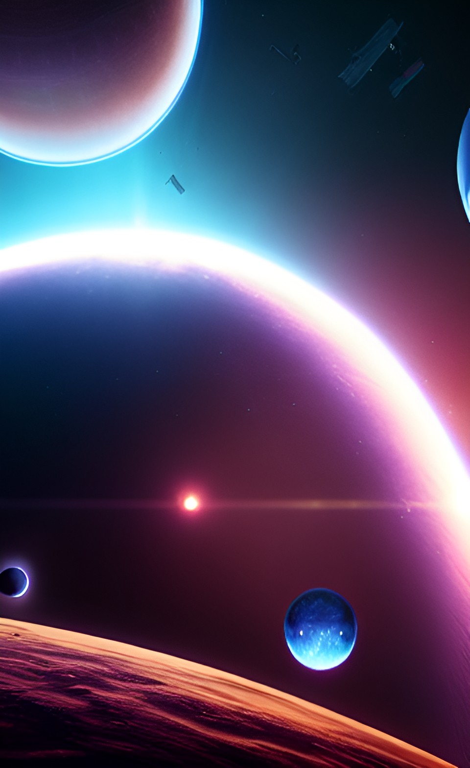 planetary system in nebula with stars and spaceships preview