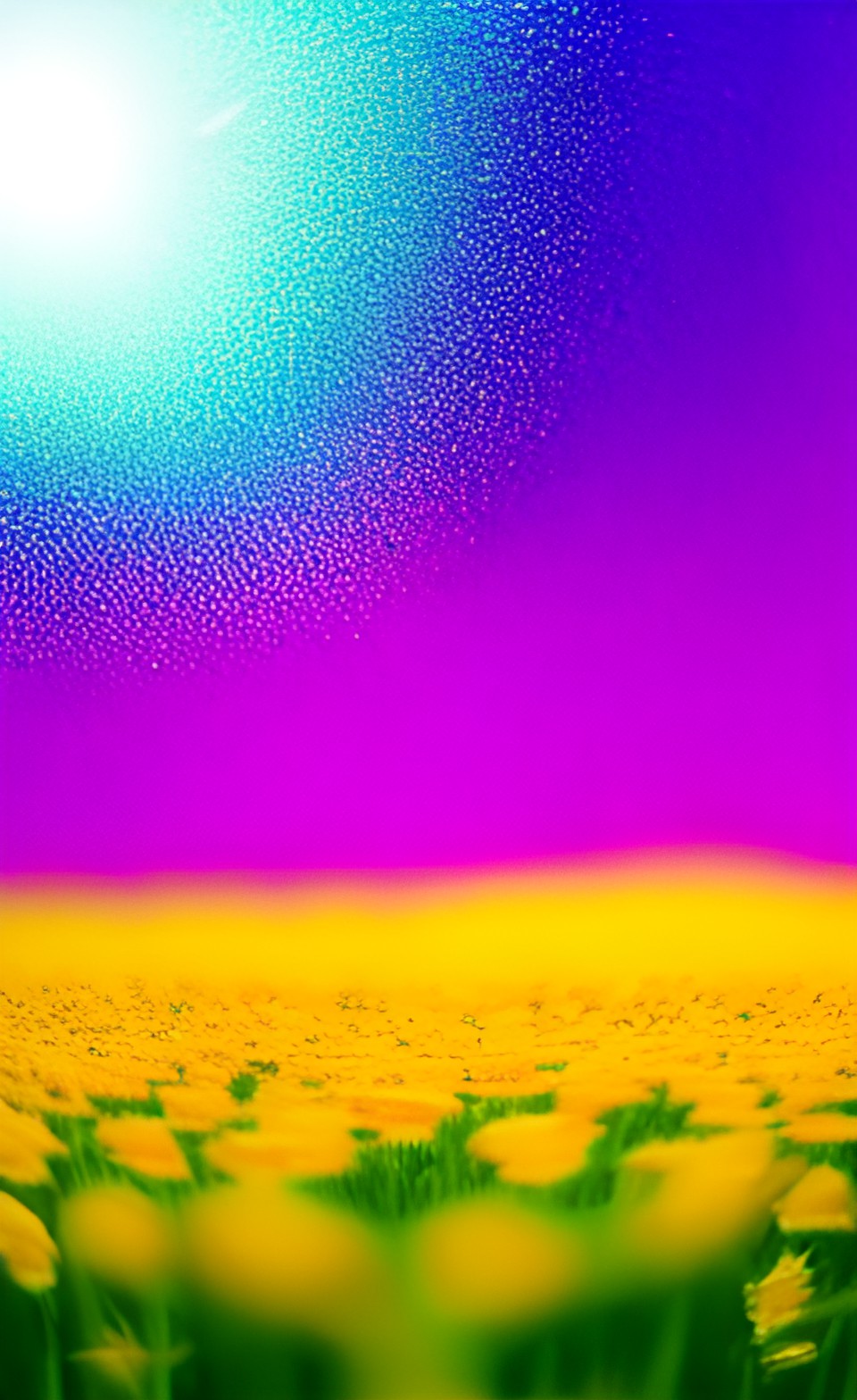 field of flowers, prismatic, glossy, glittery, 3d preview