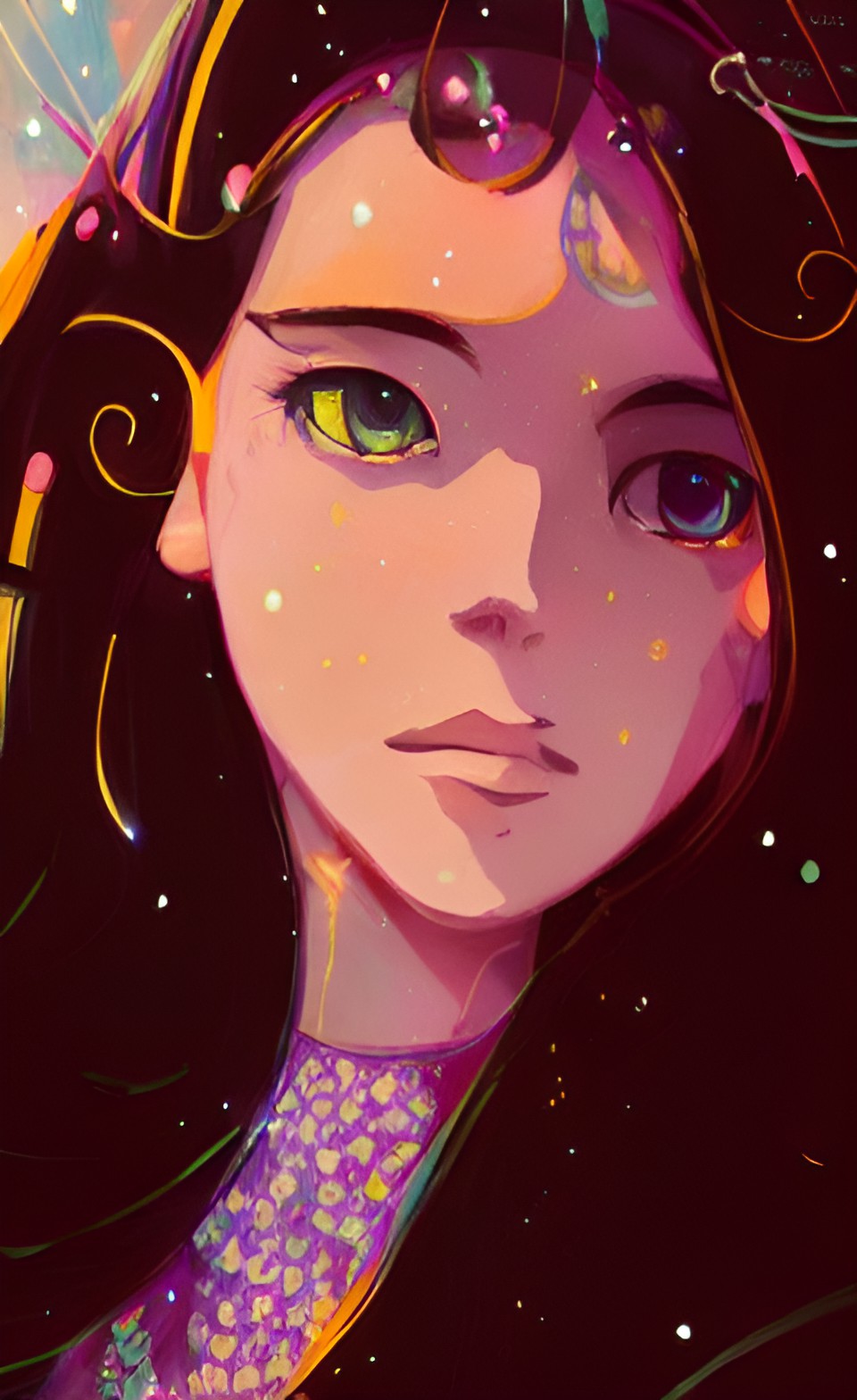 starlight goddess, whimsical, colorful, art nouveau preview