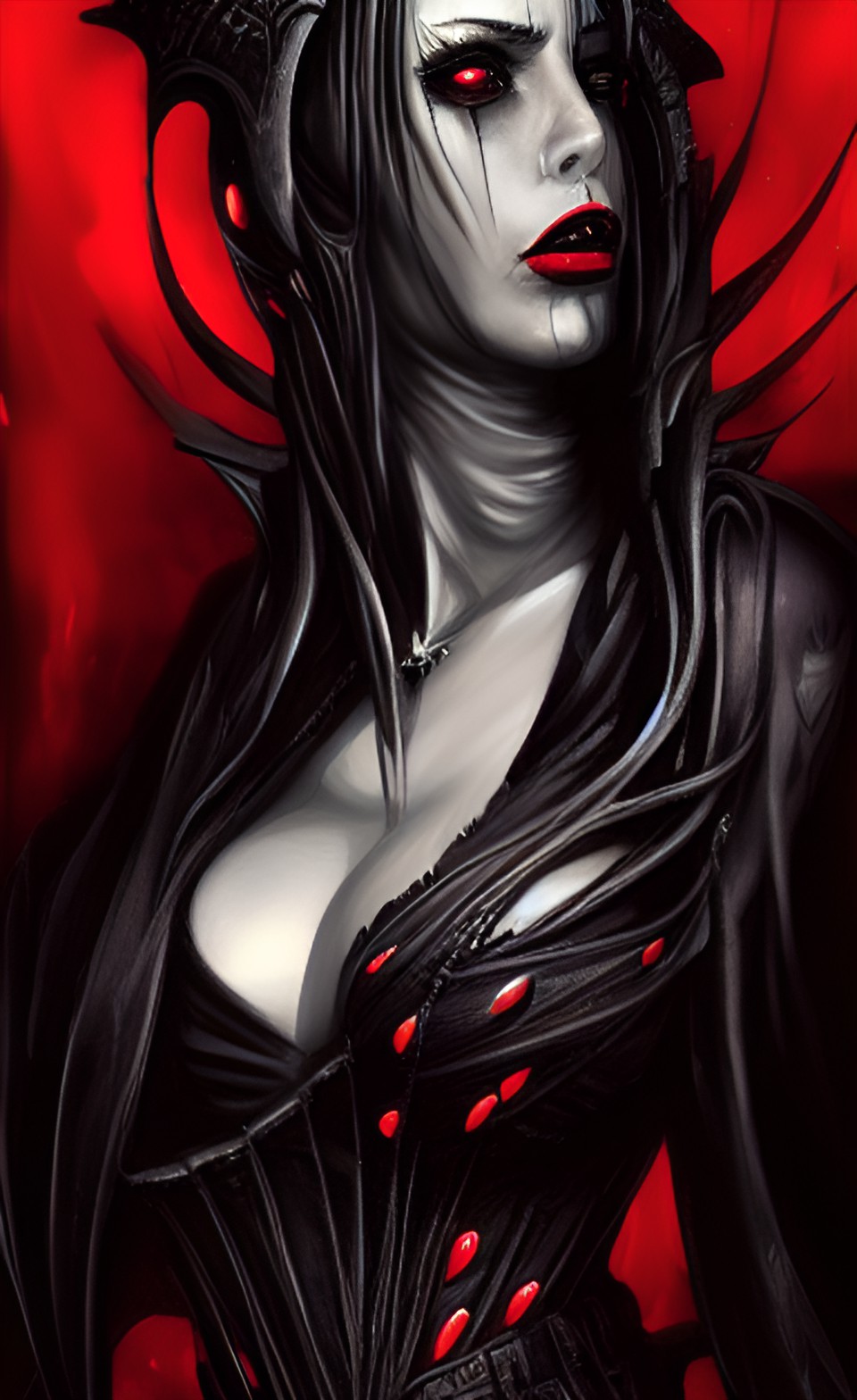 red and black vampire spawn raven reaper buxom corset huntress swords guns lips portrait artist h.r. giger destroy preview