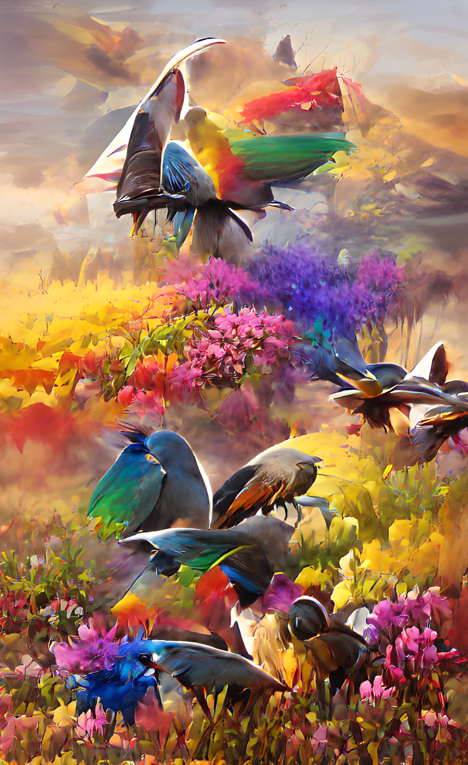 roygbiv birds rainbow butterflies color wheel flowers preview