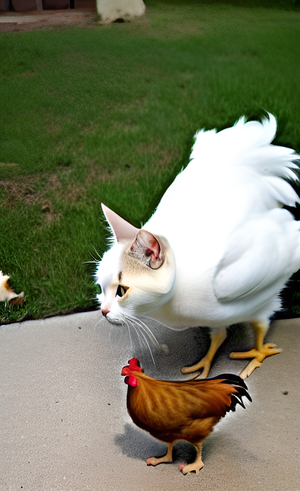 a cat named tripod and a chicken named tiny. preview