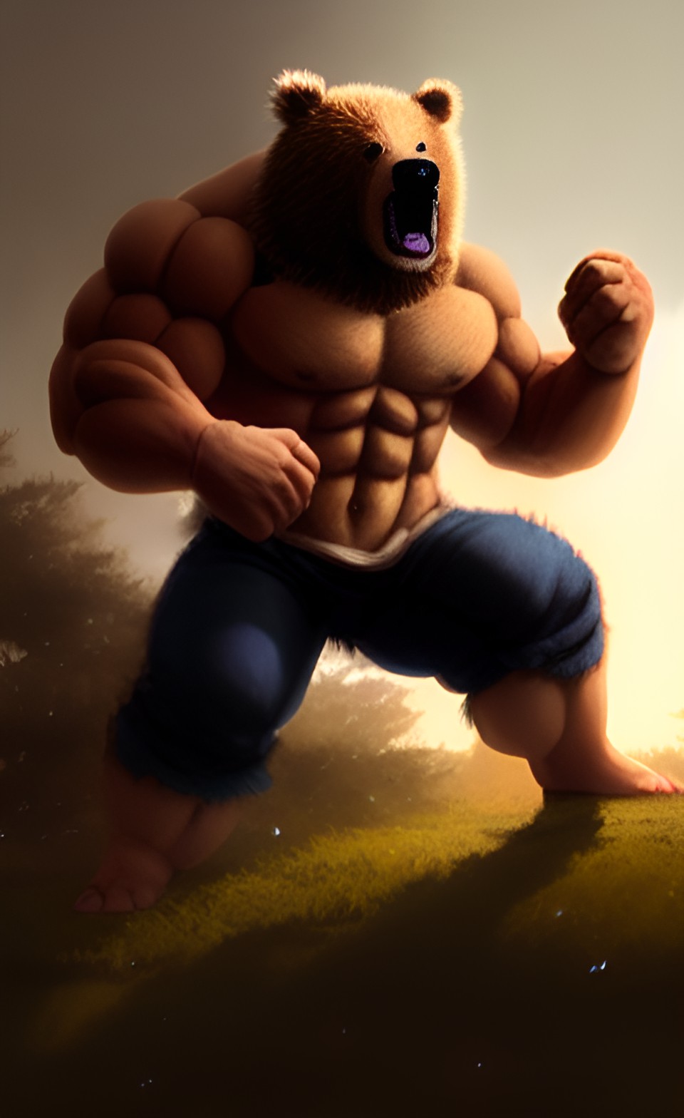 Bear fighter - bear,muscled, goku,fight, kame hame ha ,long hair, armor,fly preview