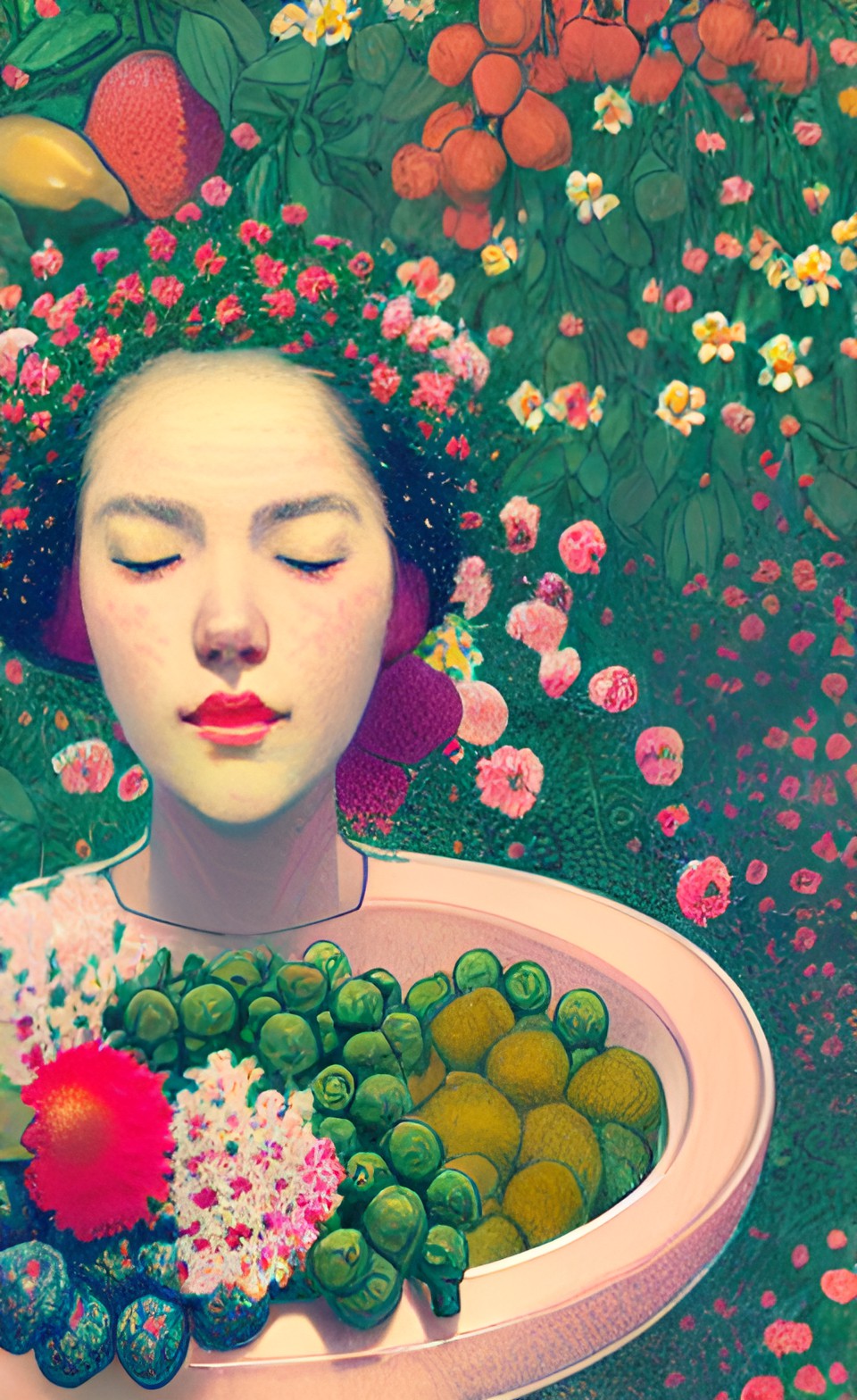 portrait of a woman wreathed in flowers and fruits preview