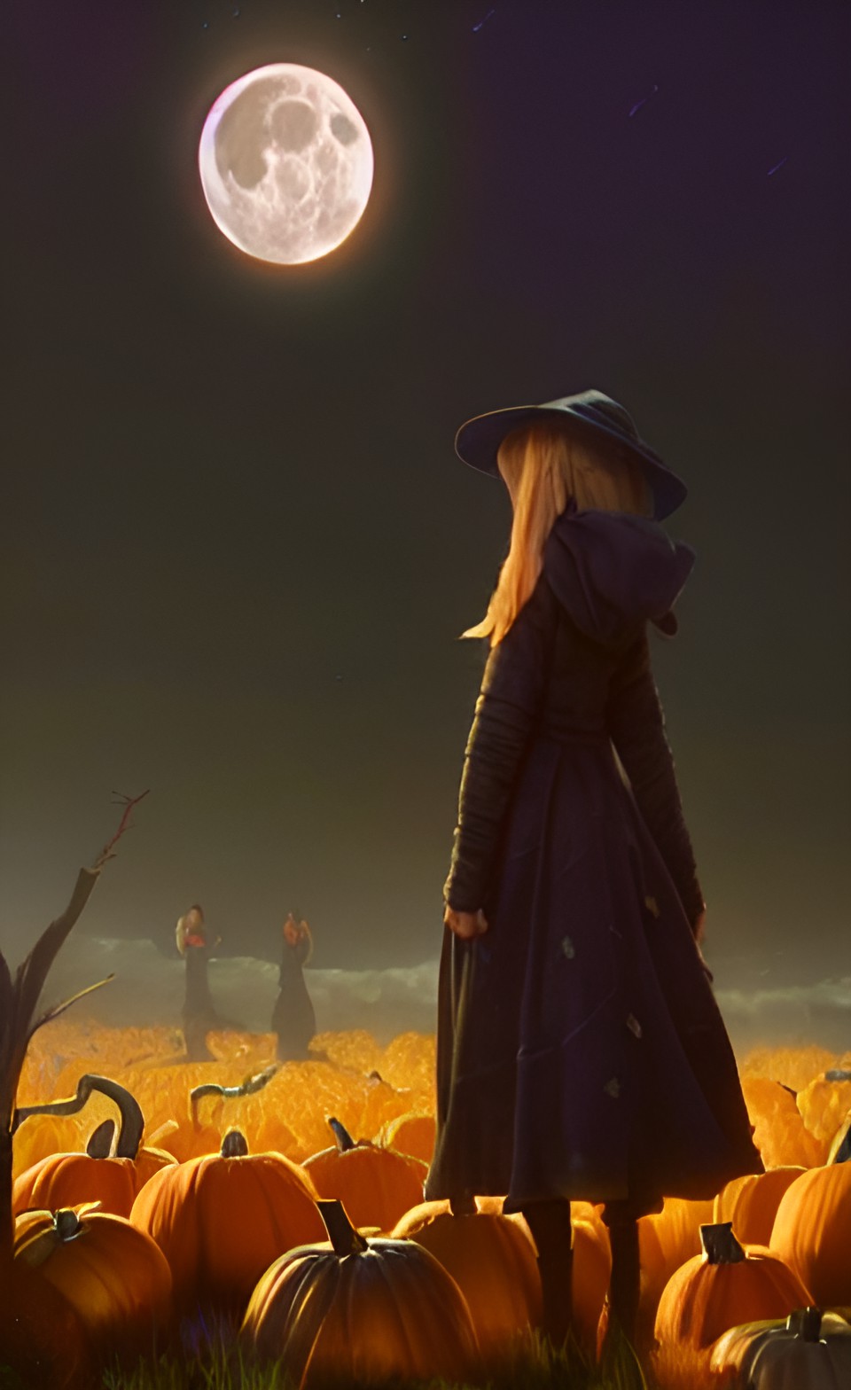 witch standing in pumpkin patch full moon preview