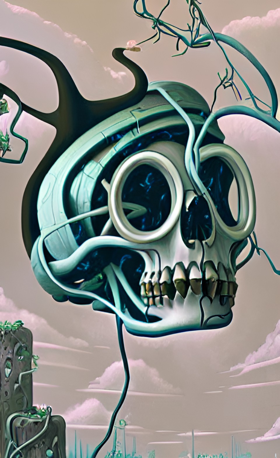 skull overgrown with vines preview