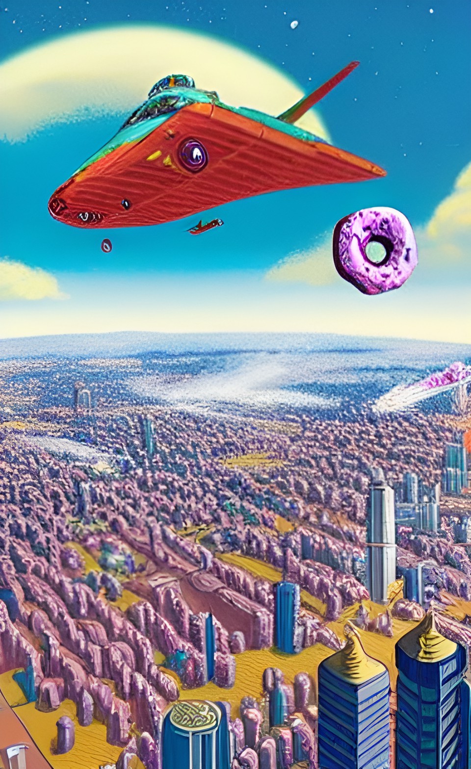 Fly By - donut flying over city preview