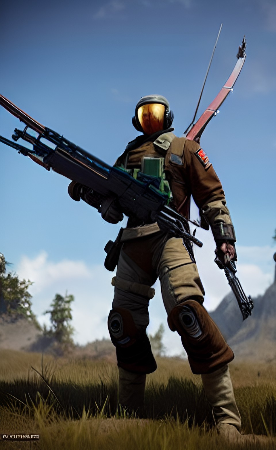 imc pilot holding a longbow sniper rifle with a titan standing preview