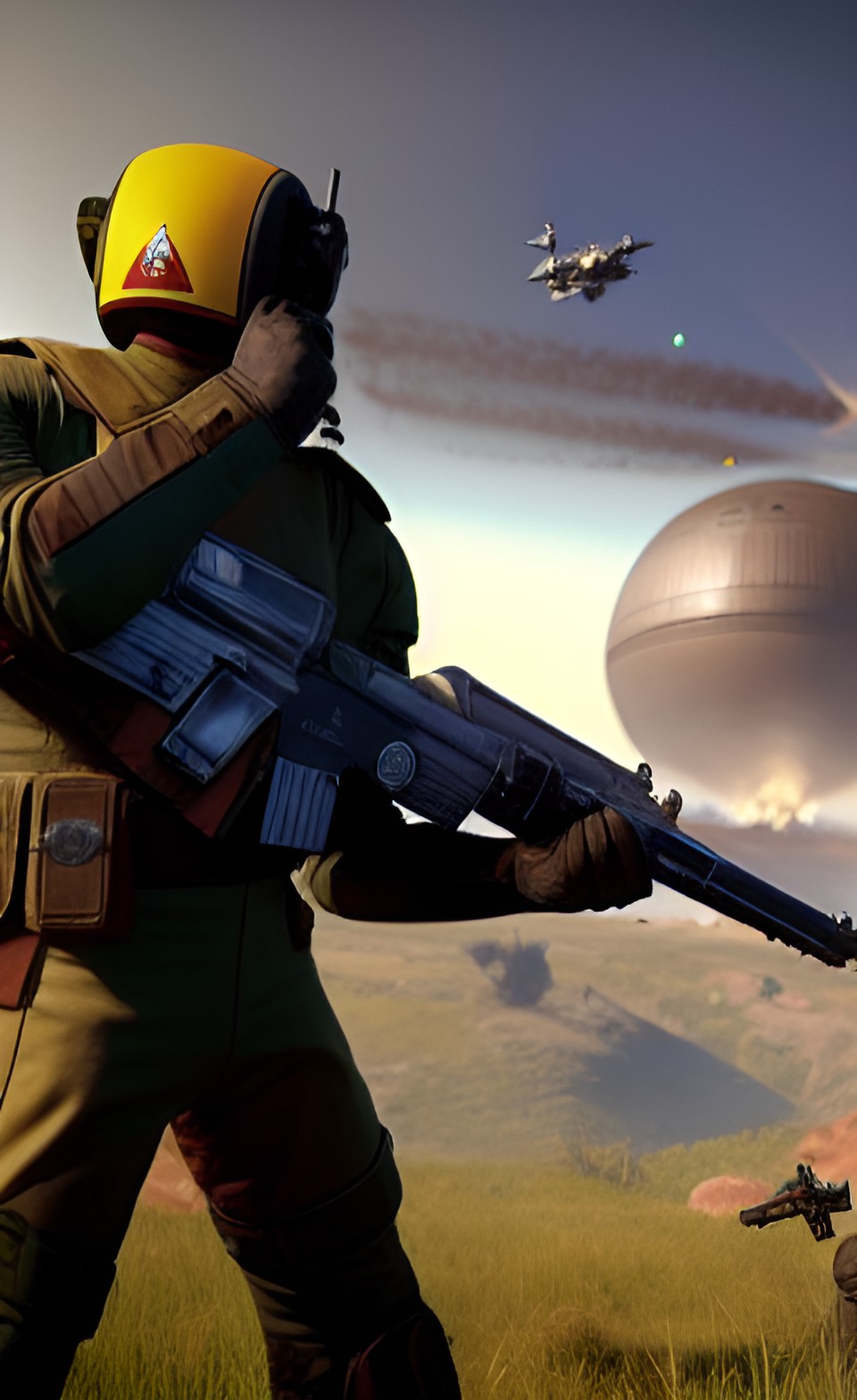 militia pilot holding an r-101 carbine firing at an imc titan preview