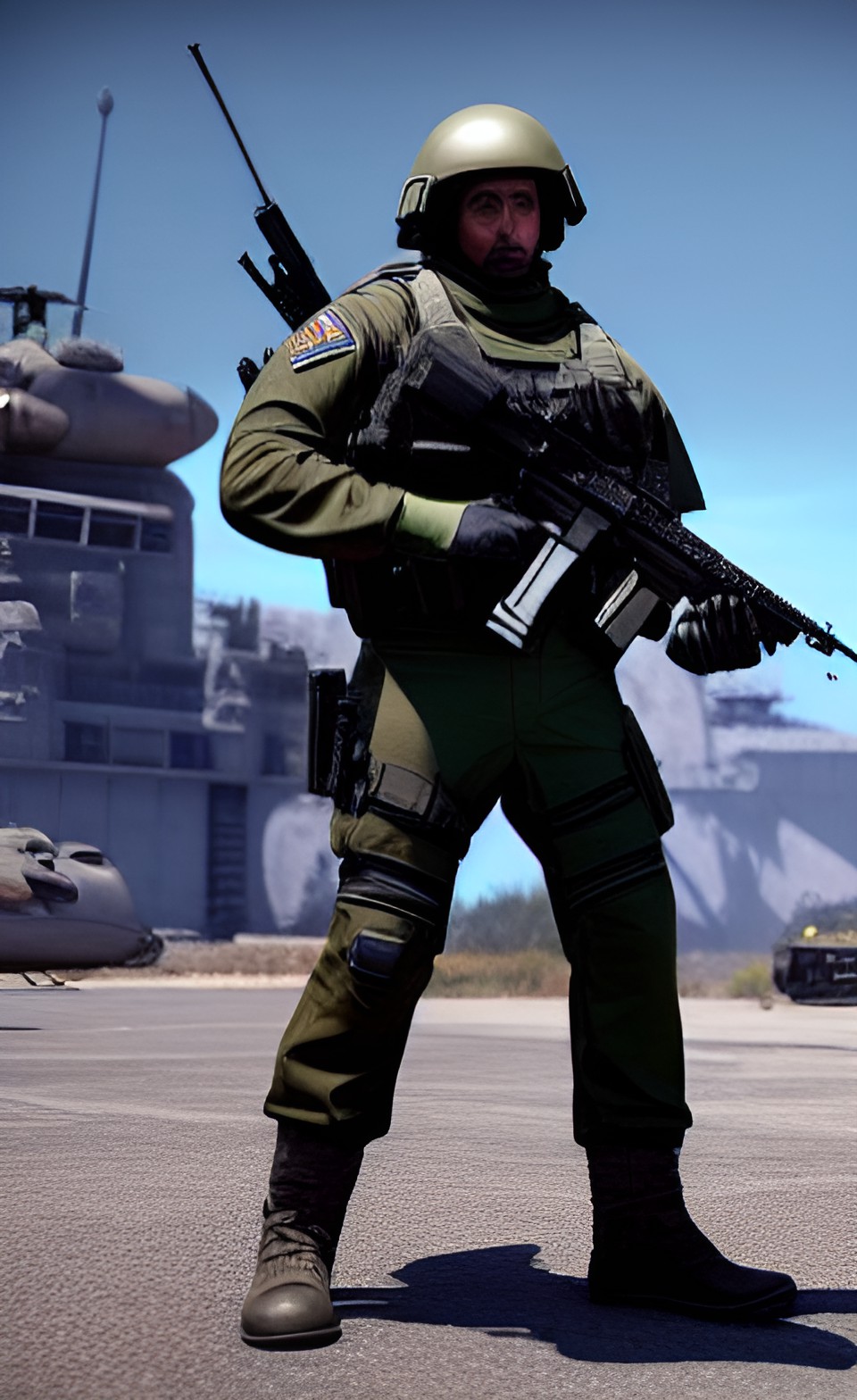 militia advanced pilot special recon unit holding an r-101 carbine with a titan standing preview