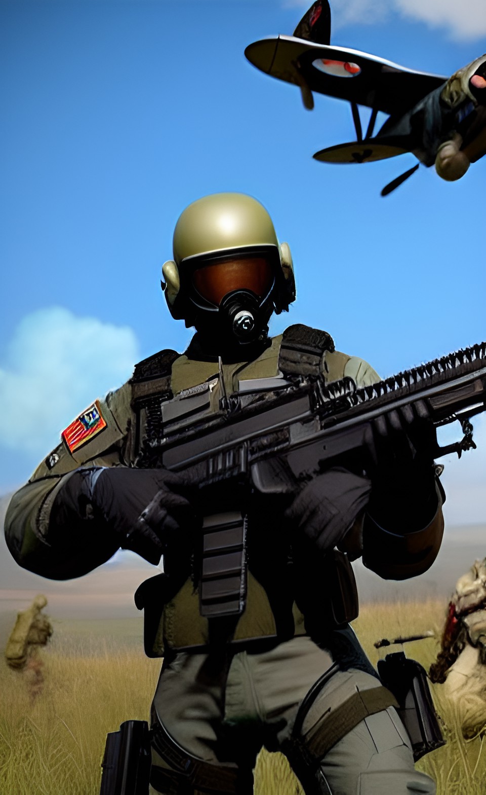 imc advanced pilot special recon unit holding a spitfire lmg with a titan standing preview