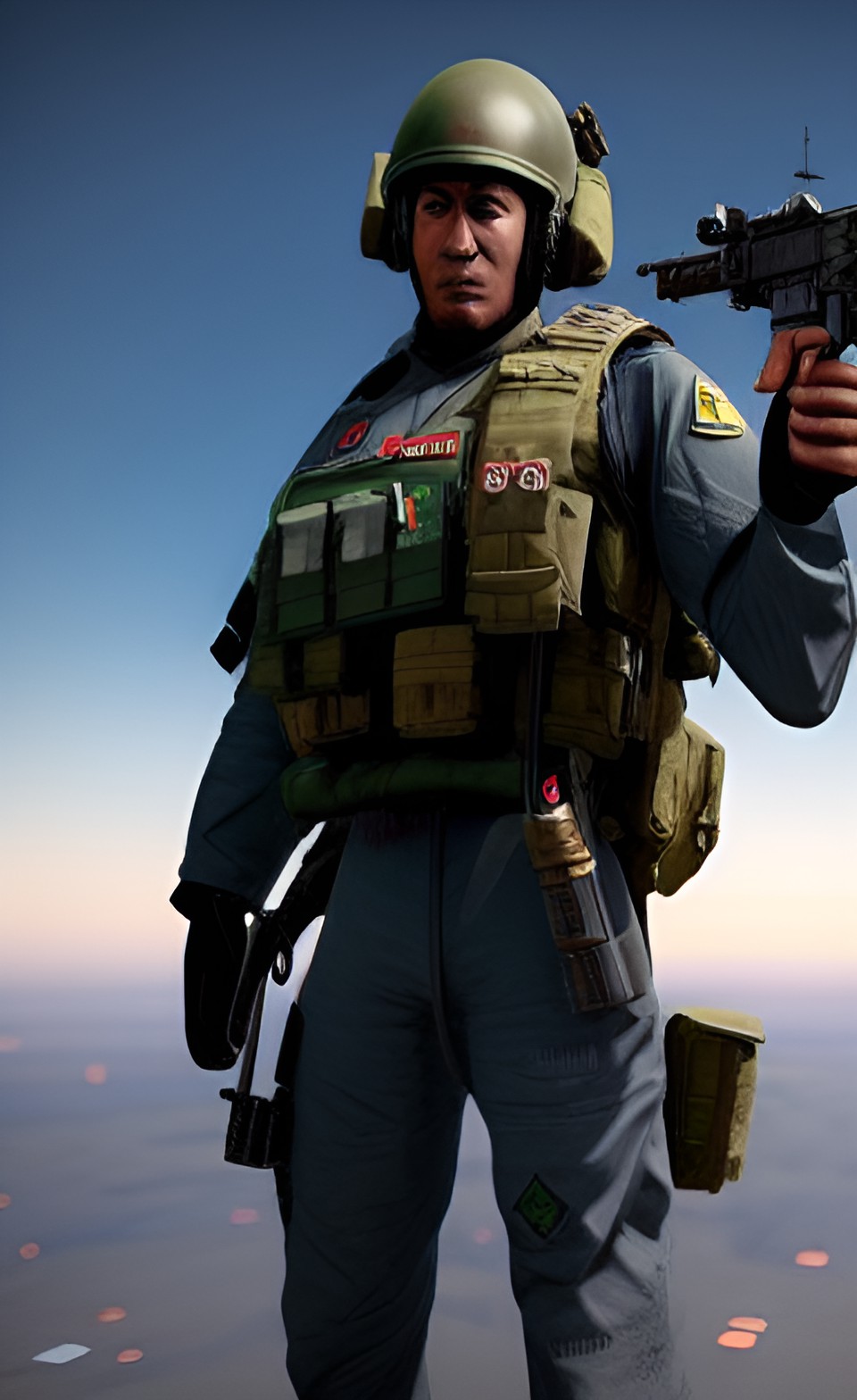 imc advanced pilot special recon unit holding a spitfire lmg with a titan standing preview