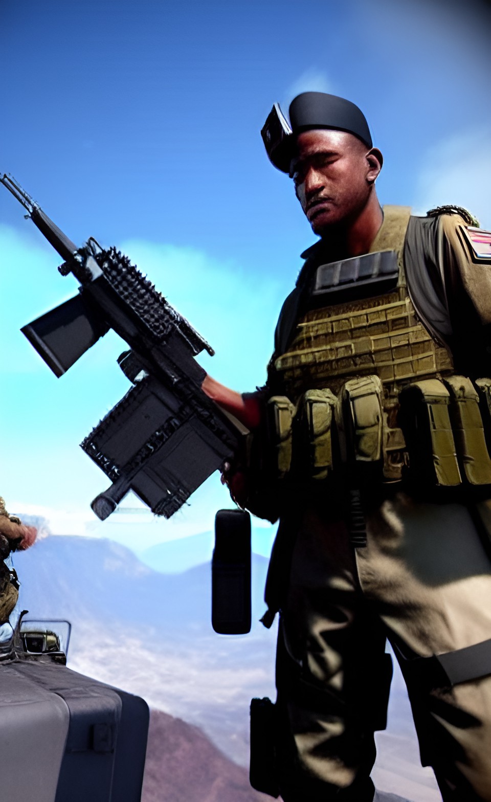 unsa scar team leader special operations soldier holding a spitfire lmg with a titan standing preview