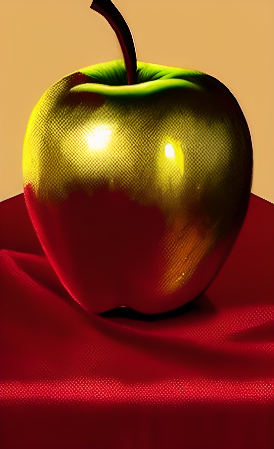 shiny gold apple inscribed  τῇ καλλίστῃ,  on red satin cloth, apple of discord preview