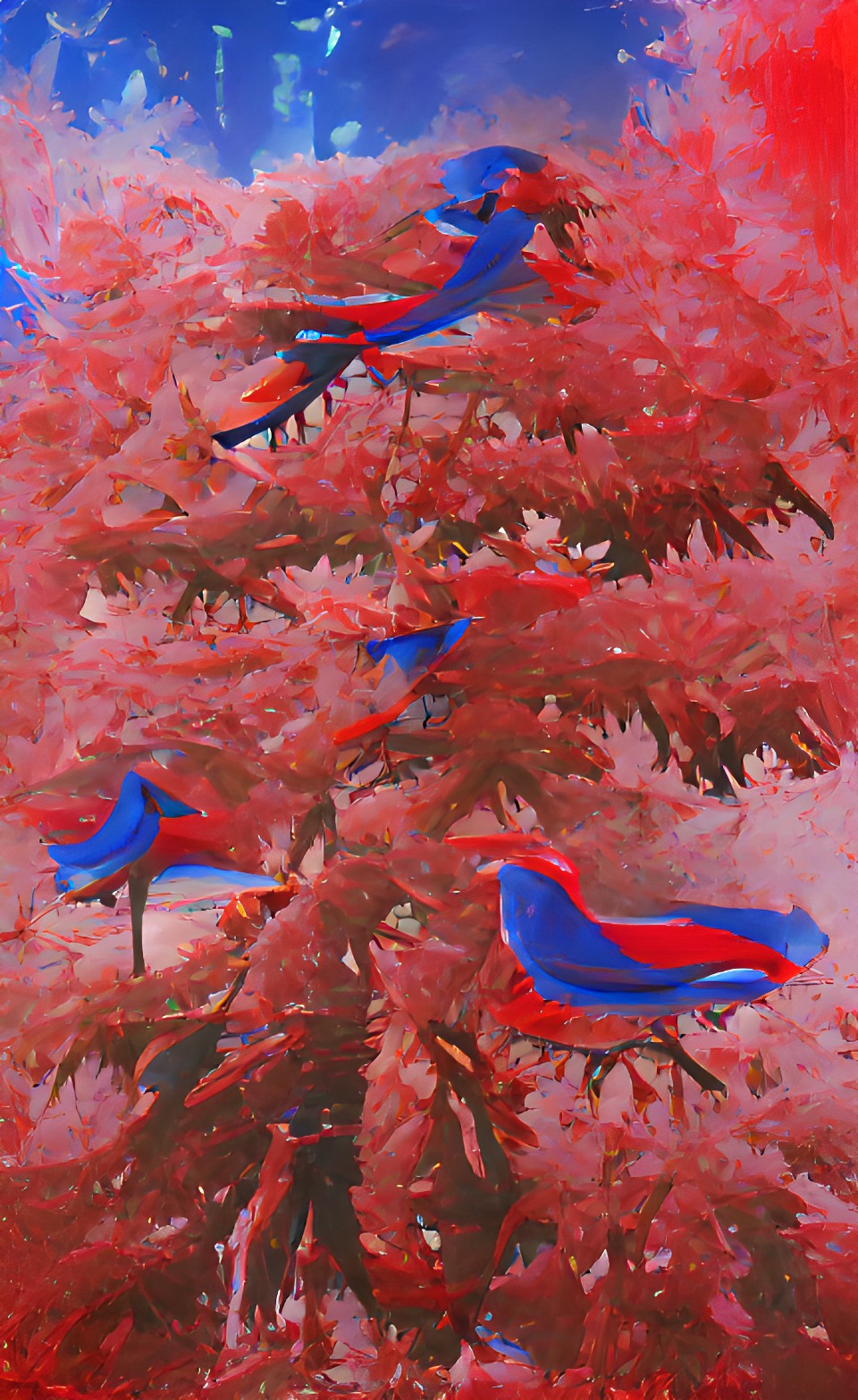 red trees and blue birds preview