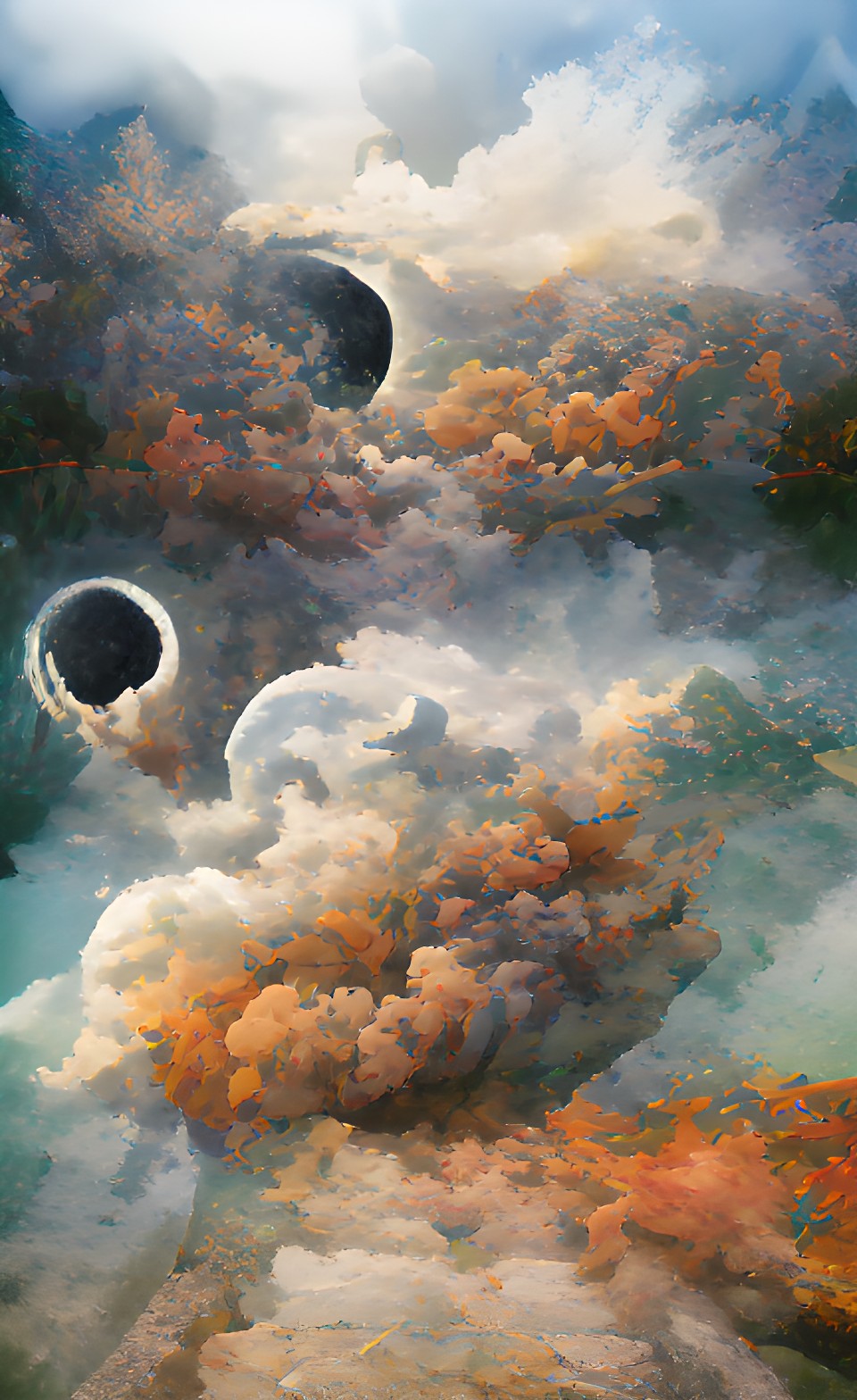 moon and sun in black smoky clouds preview