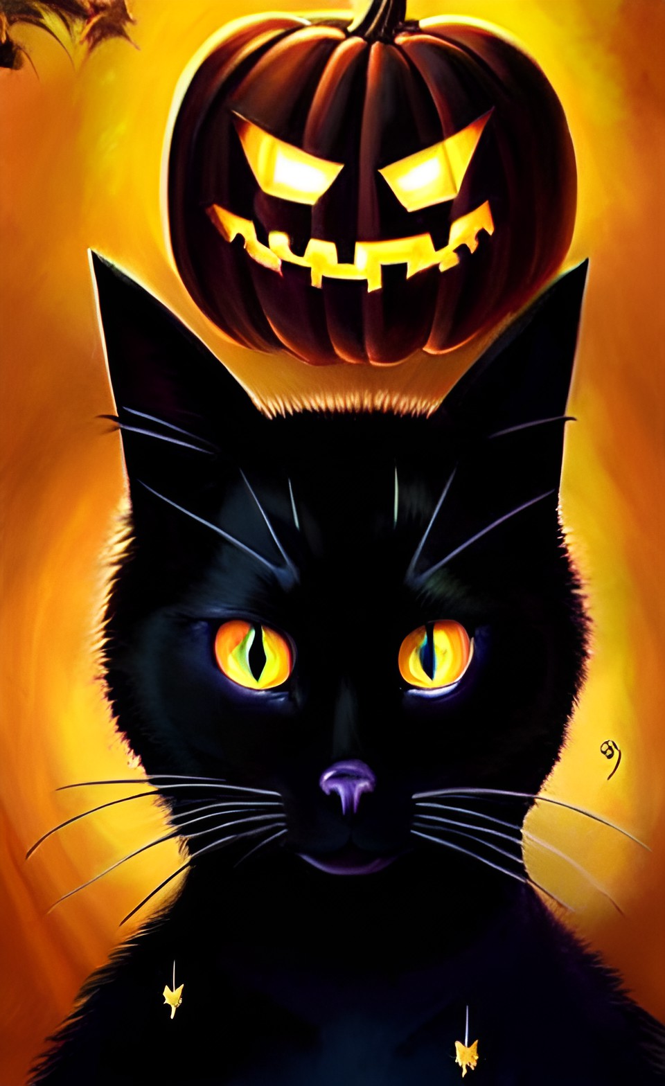 black cat with sparkling yellow eyes, halloween, mysterious, magical preview