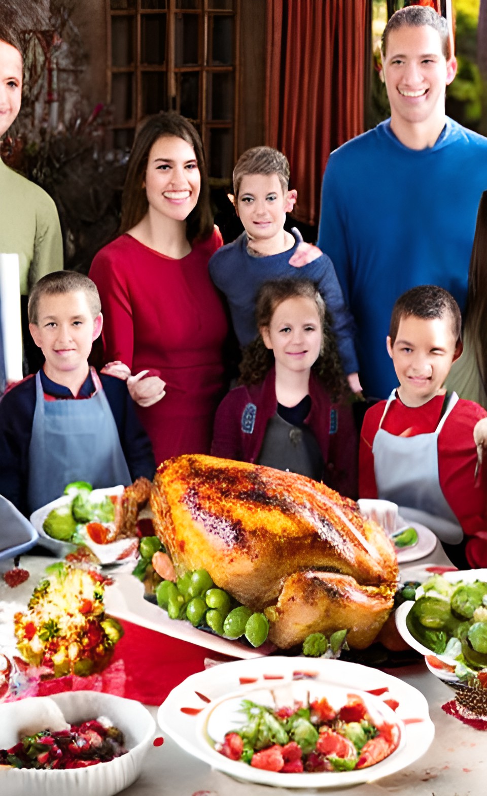 american thanksgiving dinner with a large family gathered around a festive meal preview