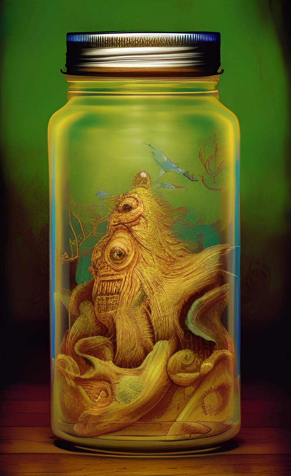 specimen jar containing a hideous monster preserved in formaldehyde preview