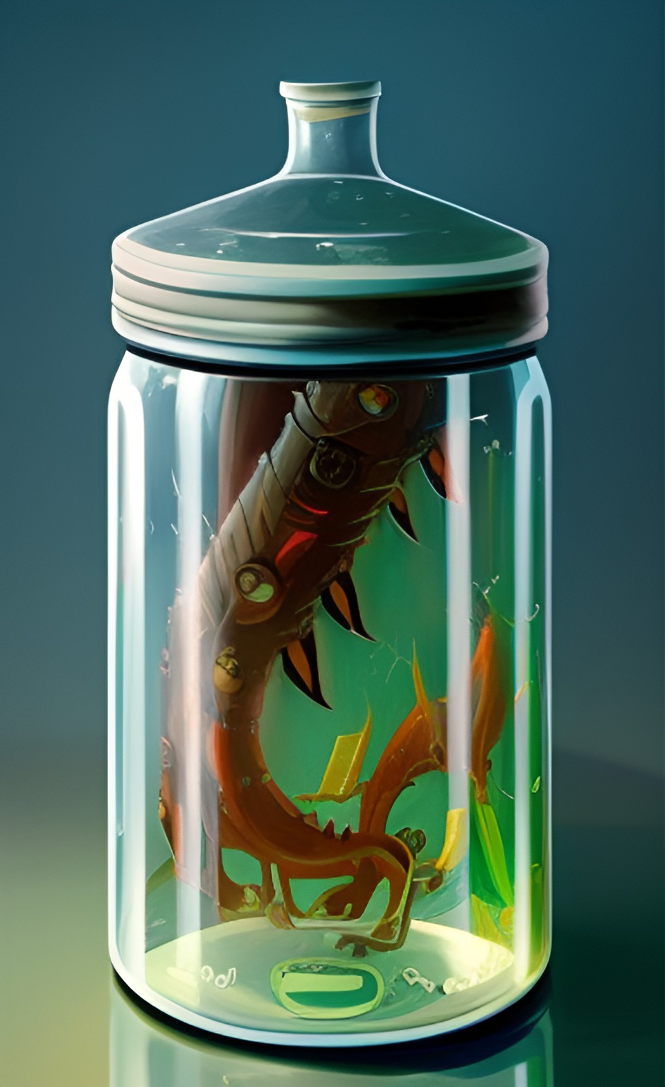 specimen jar containing a hideous monster preserved in formaldehyde preview