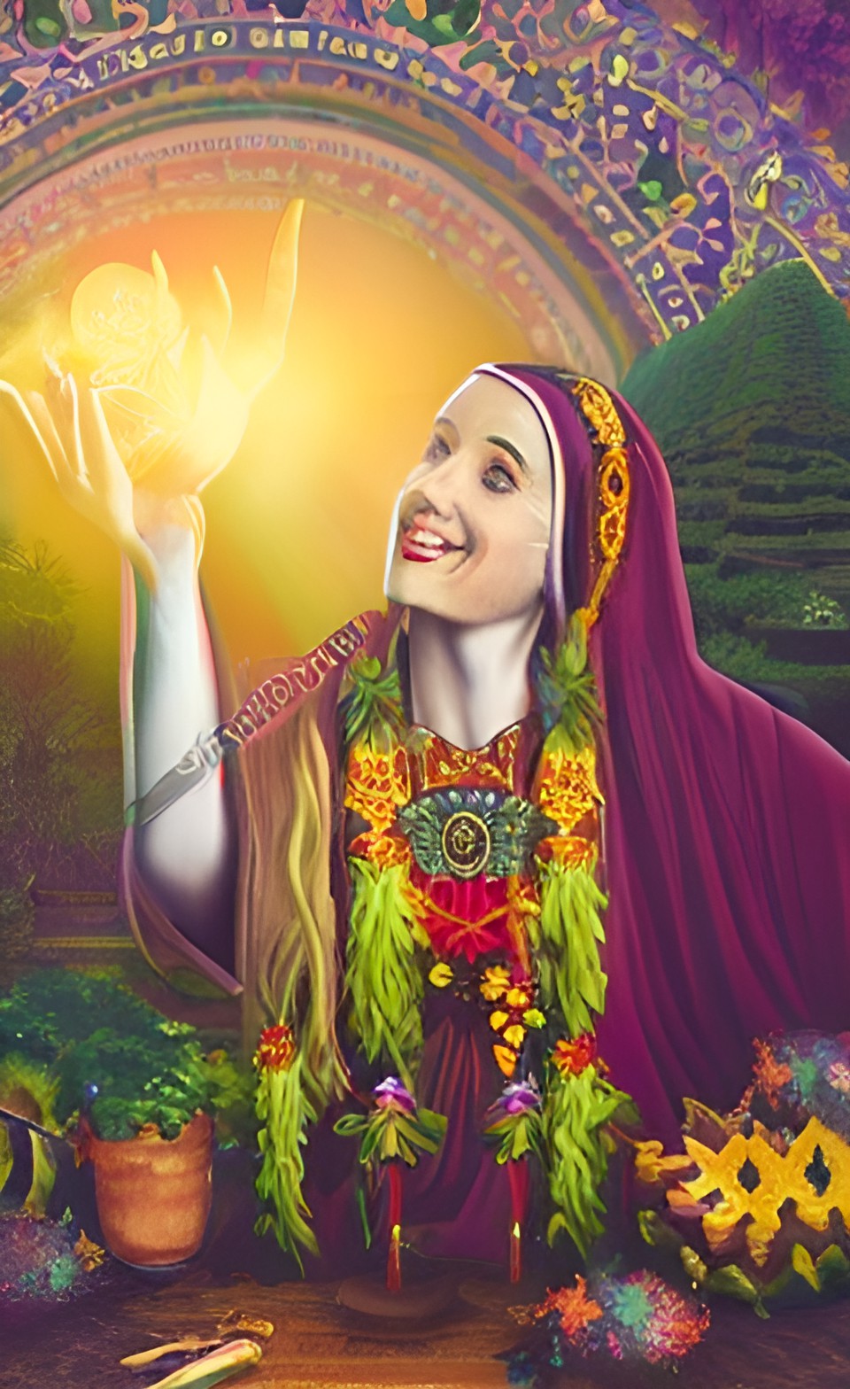 loving and happy pagan priestess in a temple of gaia preview