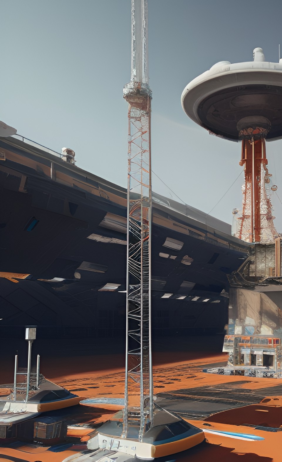 mars space station shipyard with space elevator from surface preview