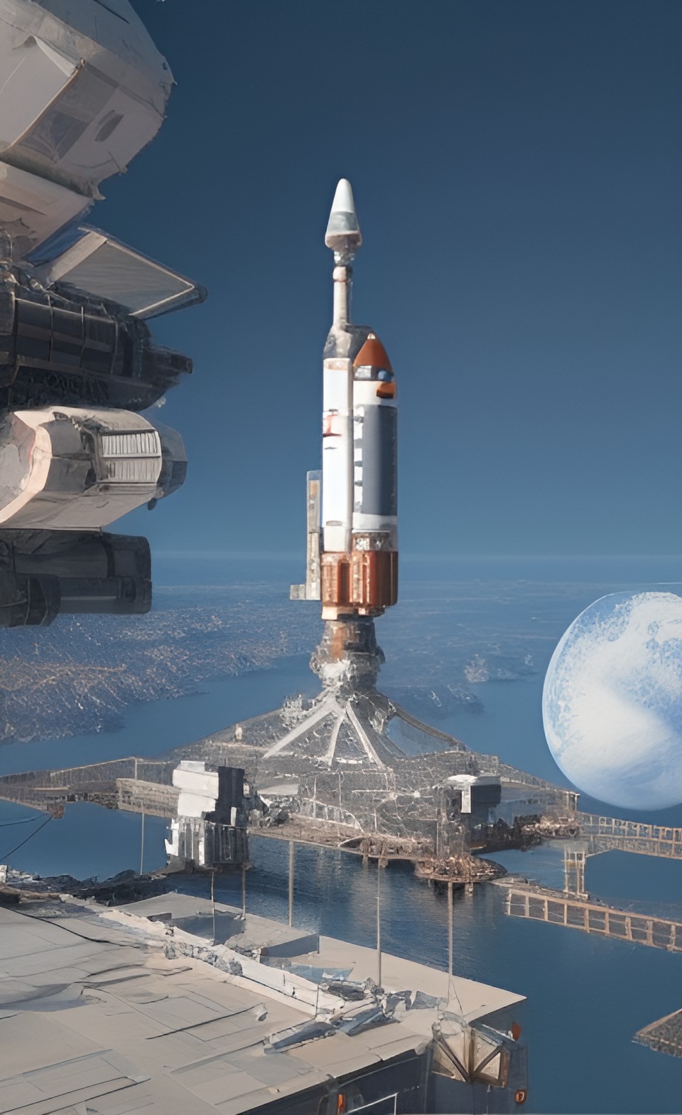 mars space station shipyard with space elevator from surface preview