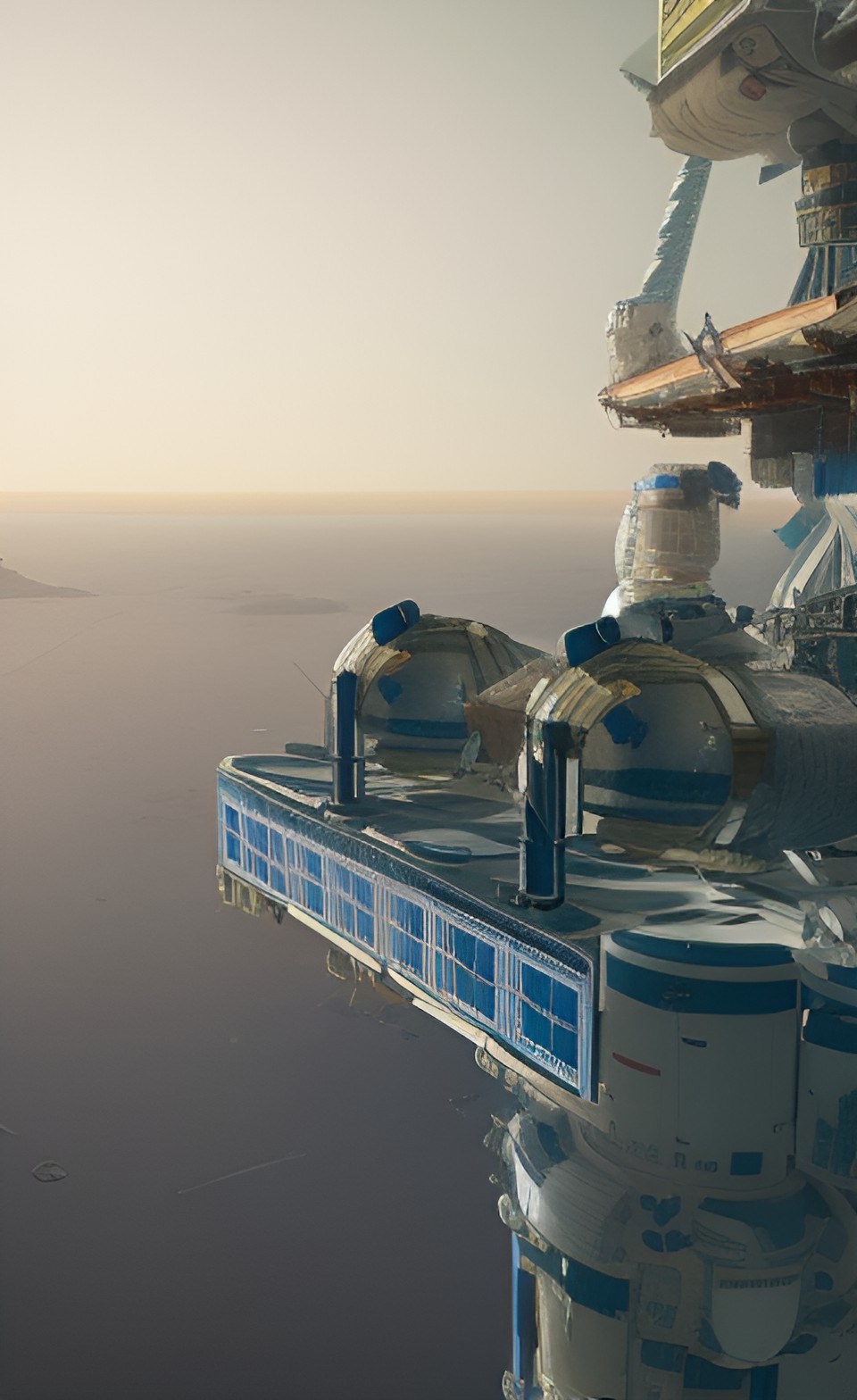 mars space station shipyard with space elevator from surface preview