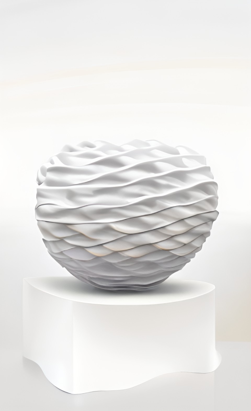 front view of a oblate spheroid glossy ceramic abstract twisted torus wall sculpture, smooth organic ceramic, only soft rounded shapes, ochre yellow | white background preview