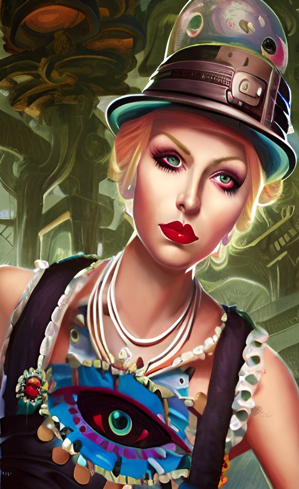 blonde woman with large eyes, wearing a hat, punk vibe preview