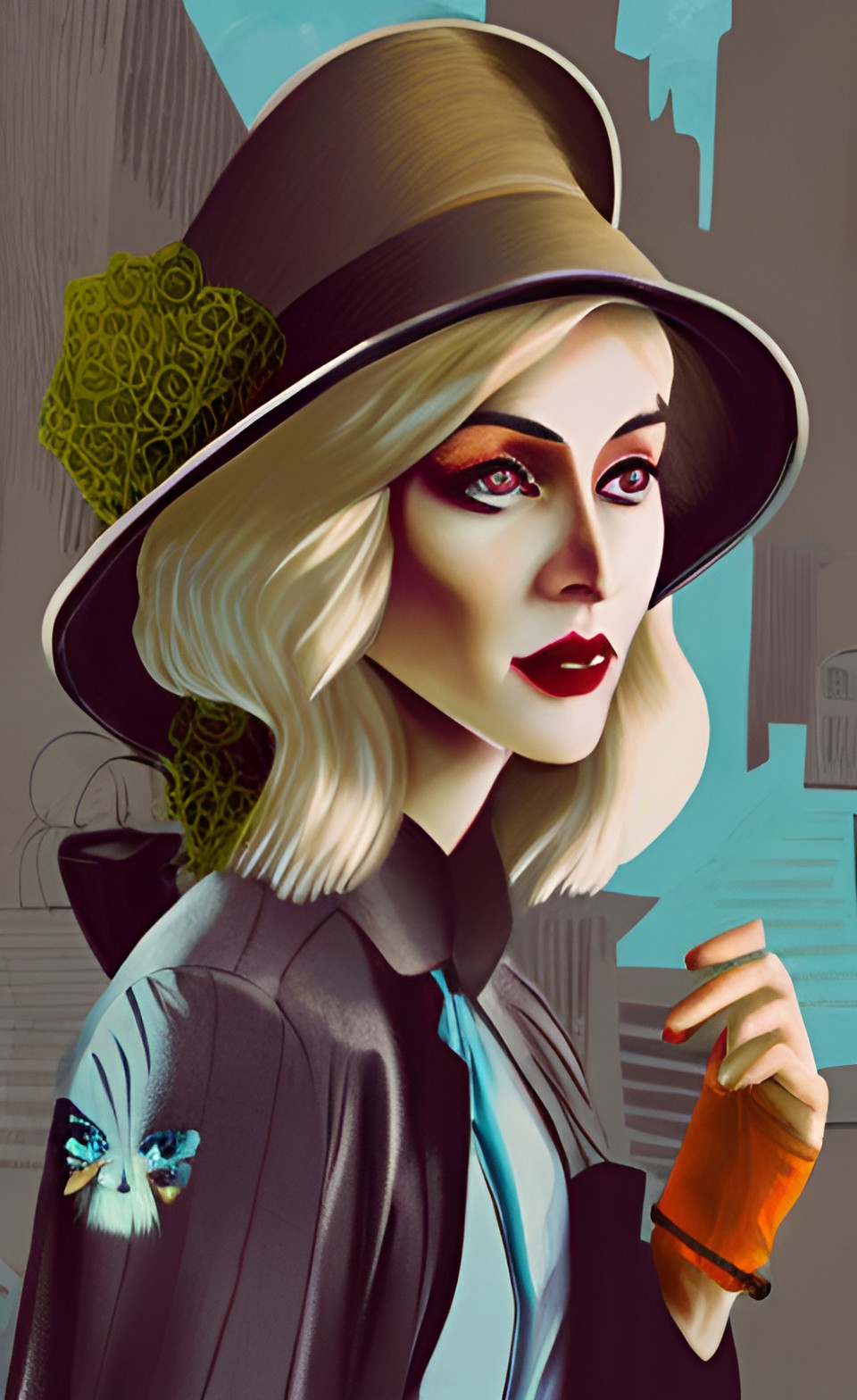 blonde woman with large eyes, wearing a hat, punk vibe preview