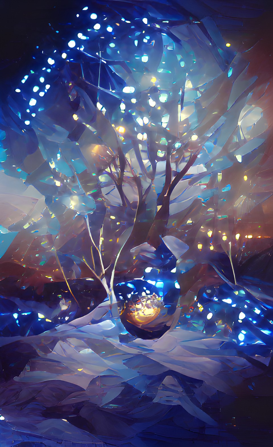 blue light, stars, cristal ball, light tree preview