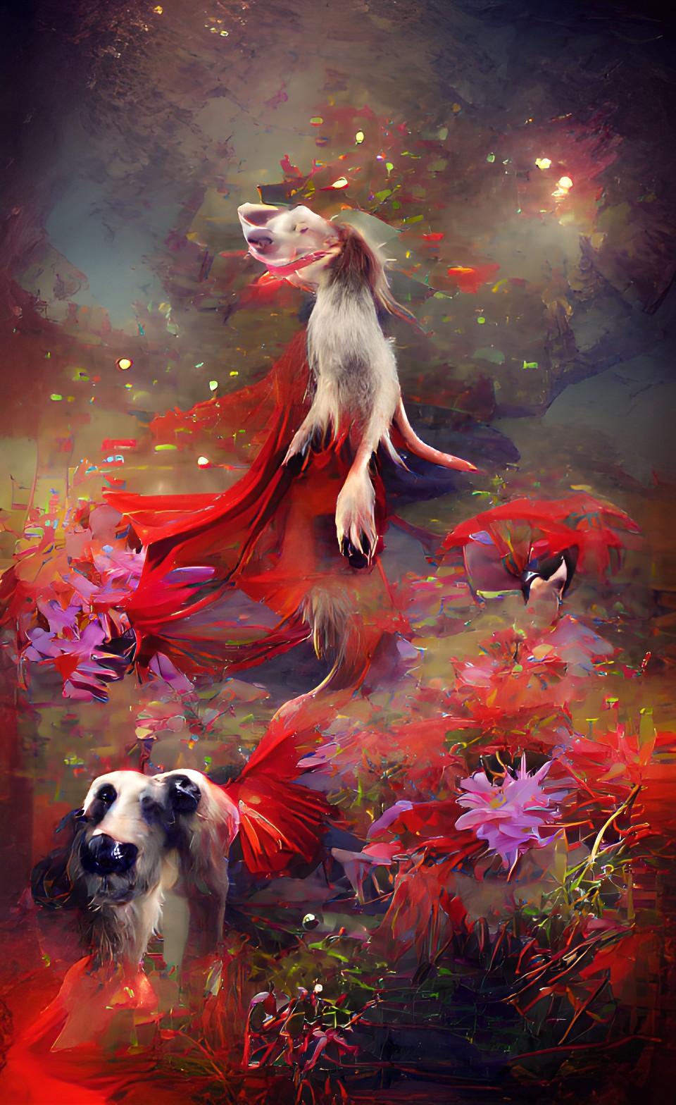 spirit dog, red,stars flowers, melda preview