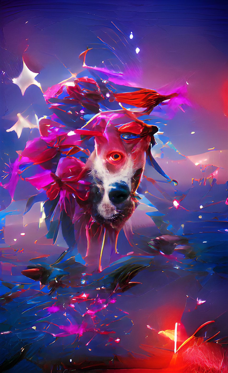 spirit dog, red,stars flowers, melda preview