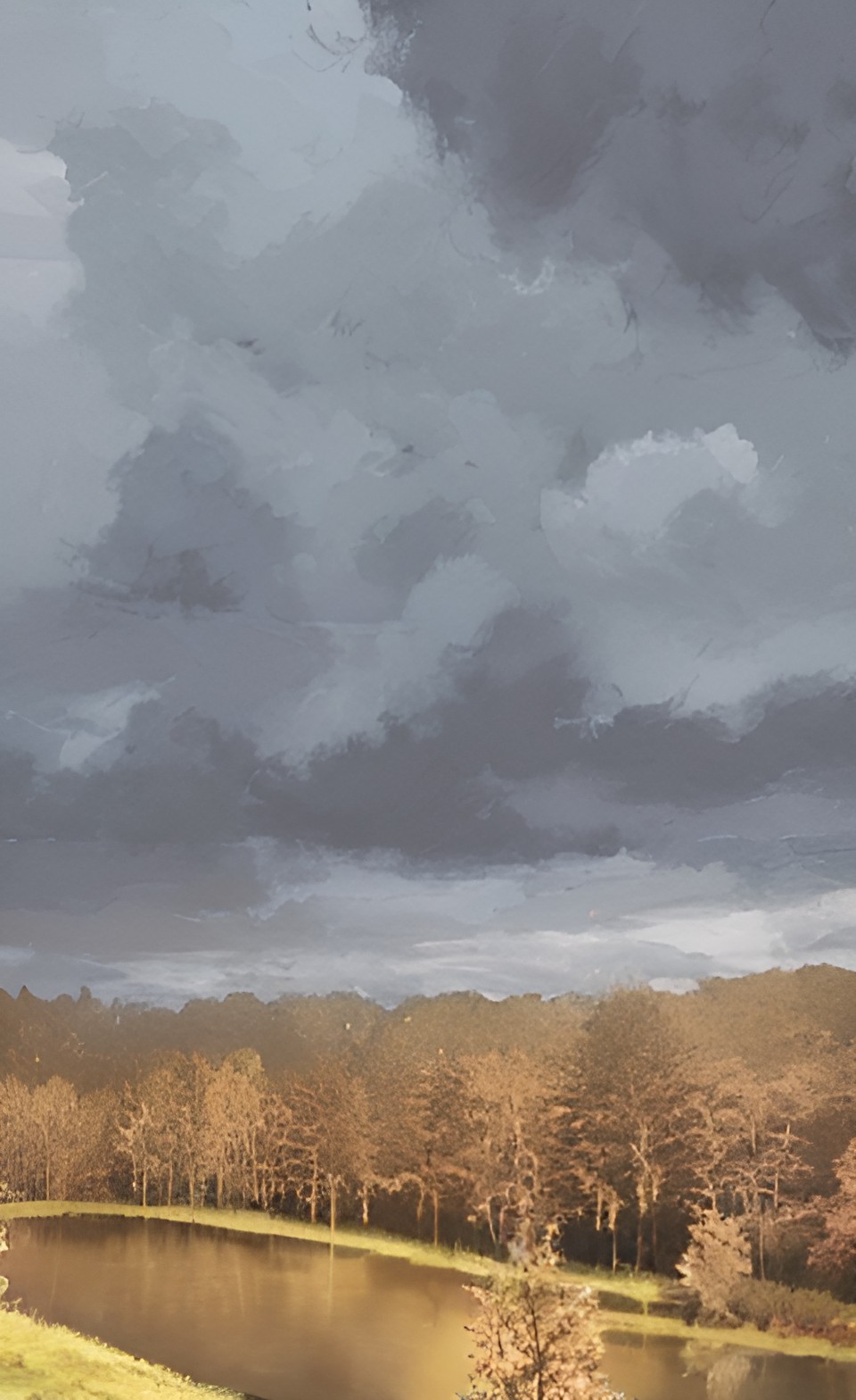 dark clouds, lake, trees preview