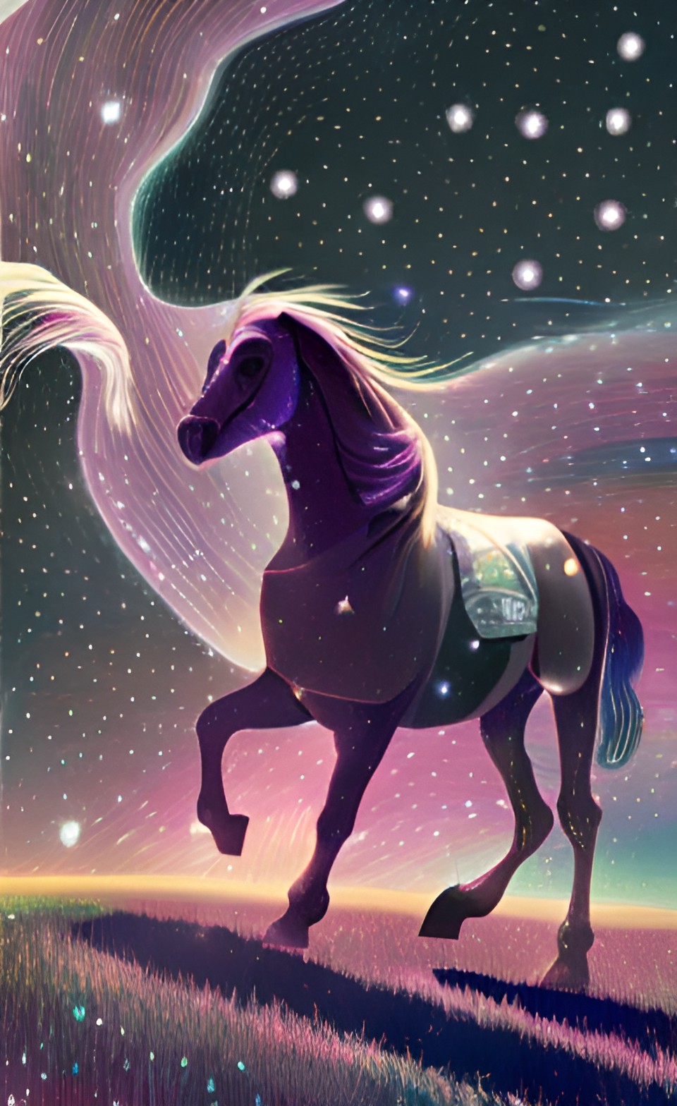 "a horse made of stars galloping through the galaxy preview