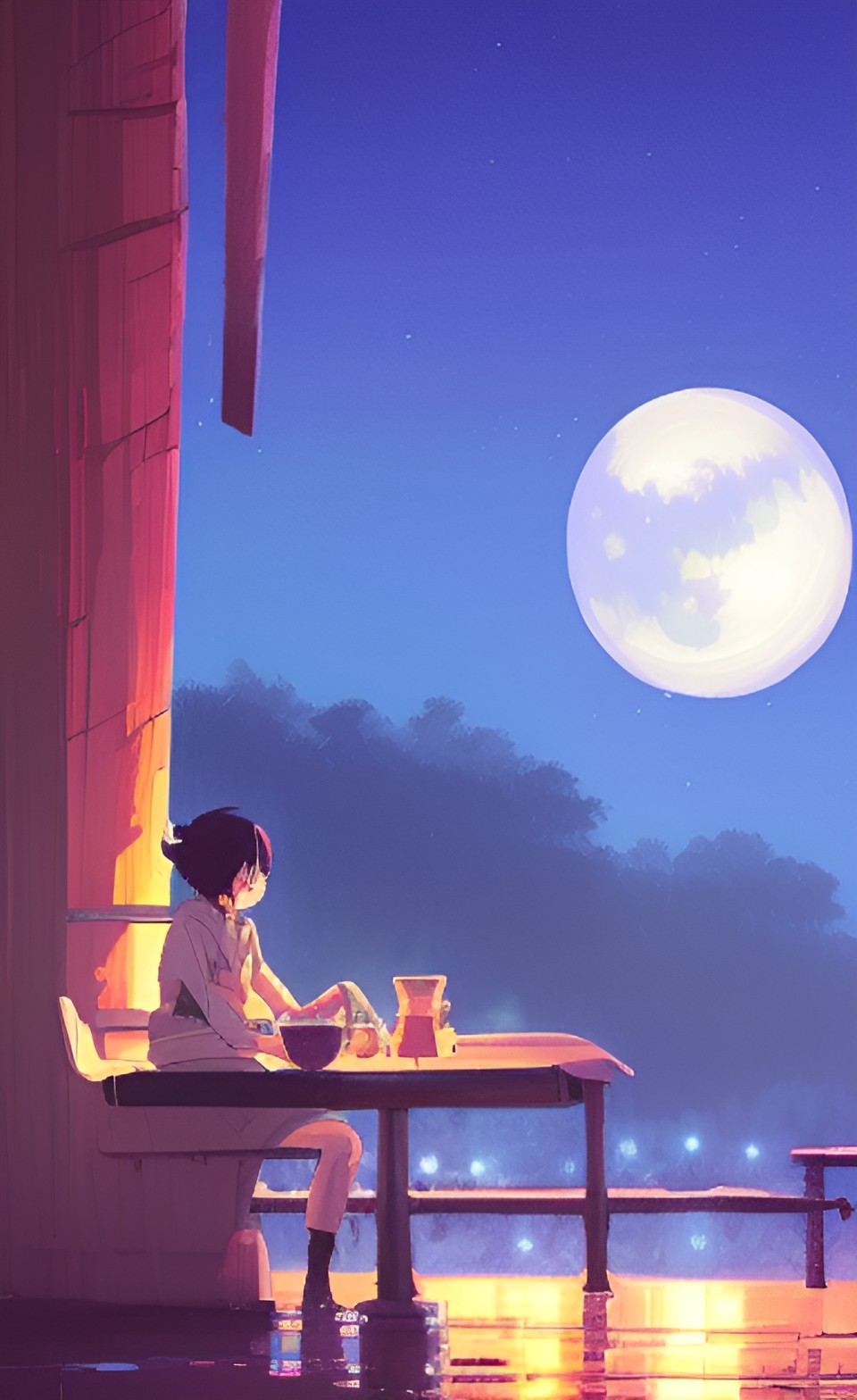 Nighttime Pick-Me-Up - cup of coffee in the moonlight preview