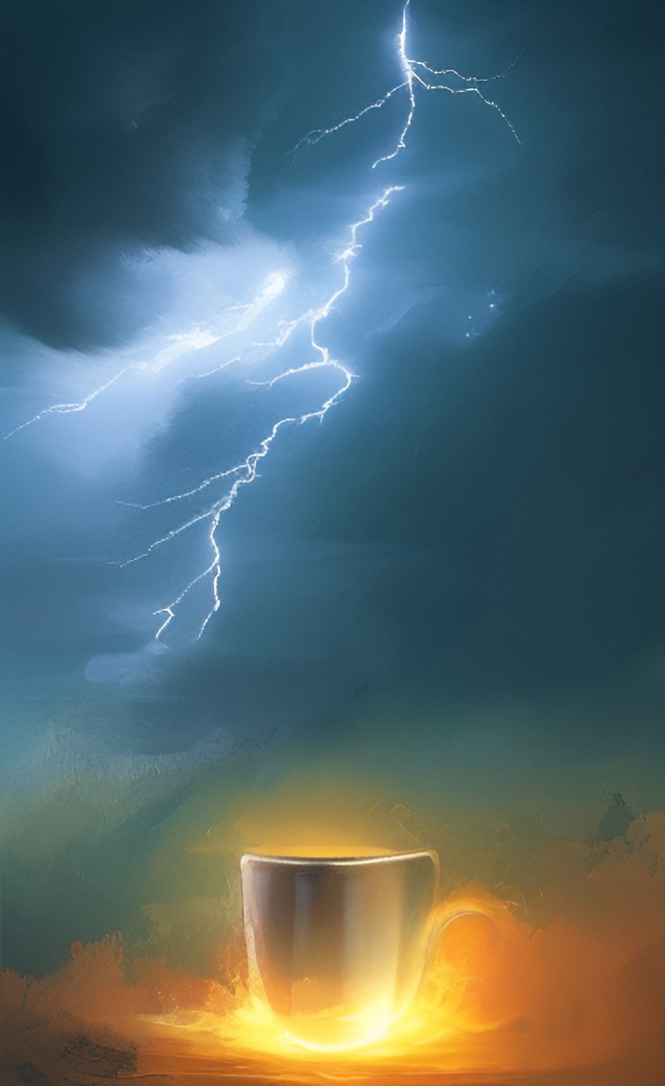 “Coffee First” - thunderstorm and lightning over a cup of coffee￼ preview