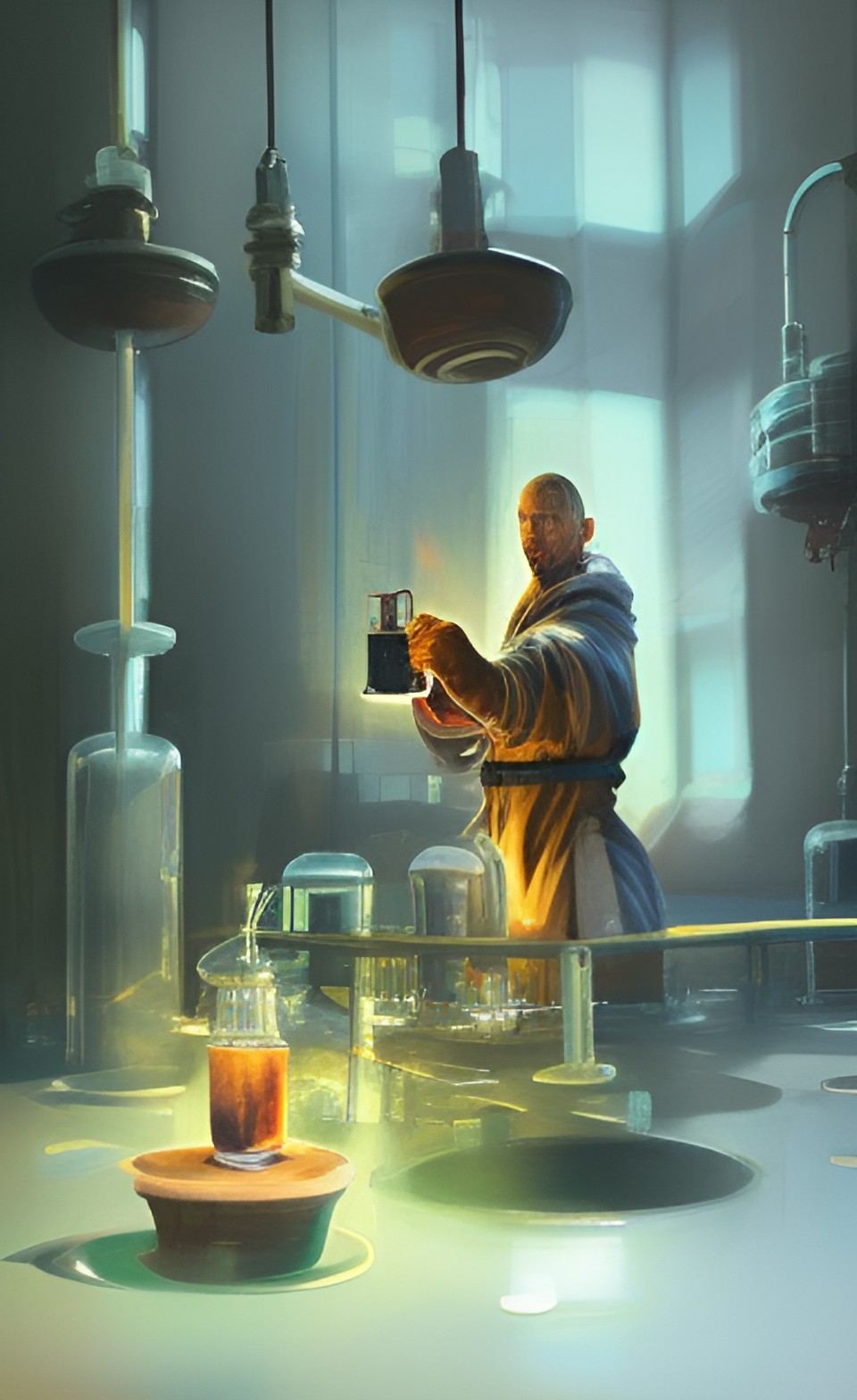 His Finest Creation - alchemist in a lab drinking a cup of coffee preview